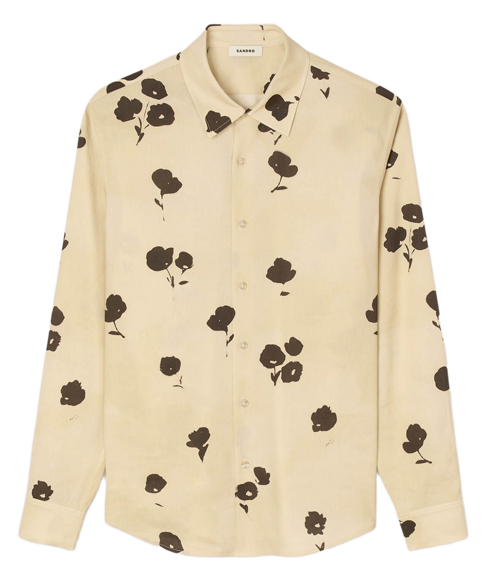 Chemise droite col classique en lin mélangé SANDRO Blanc