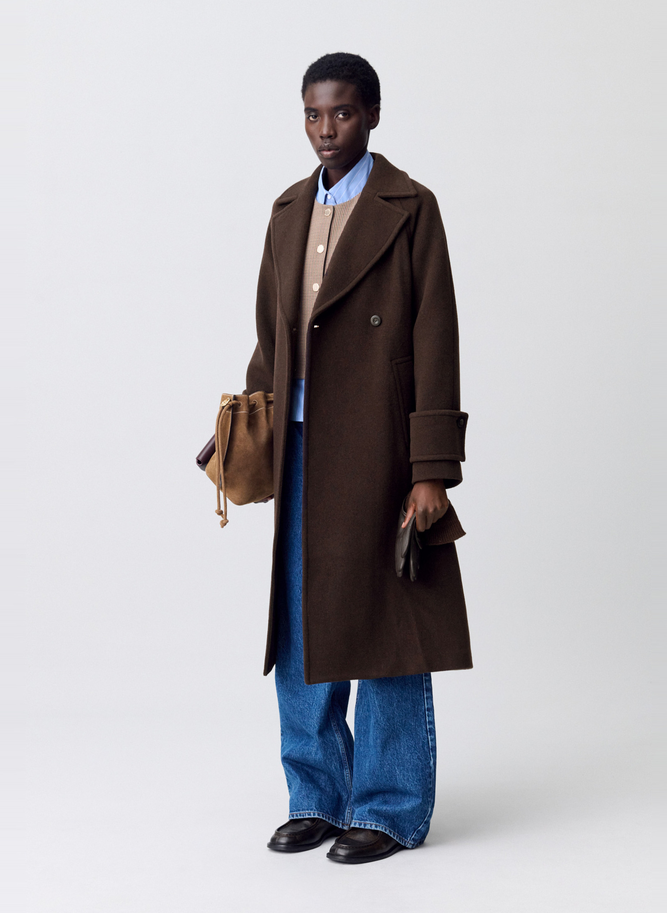 Manteau droit en laine mélangée gama CLAUDIE PIERLOT Marron