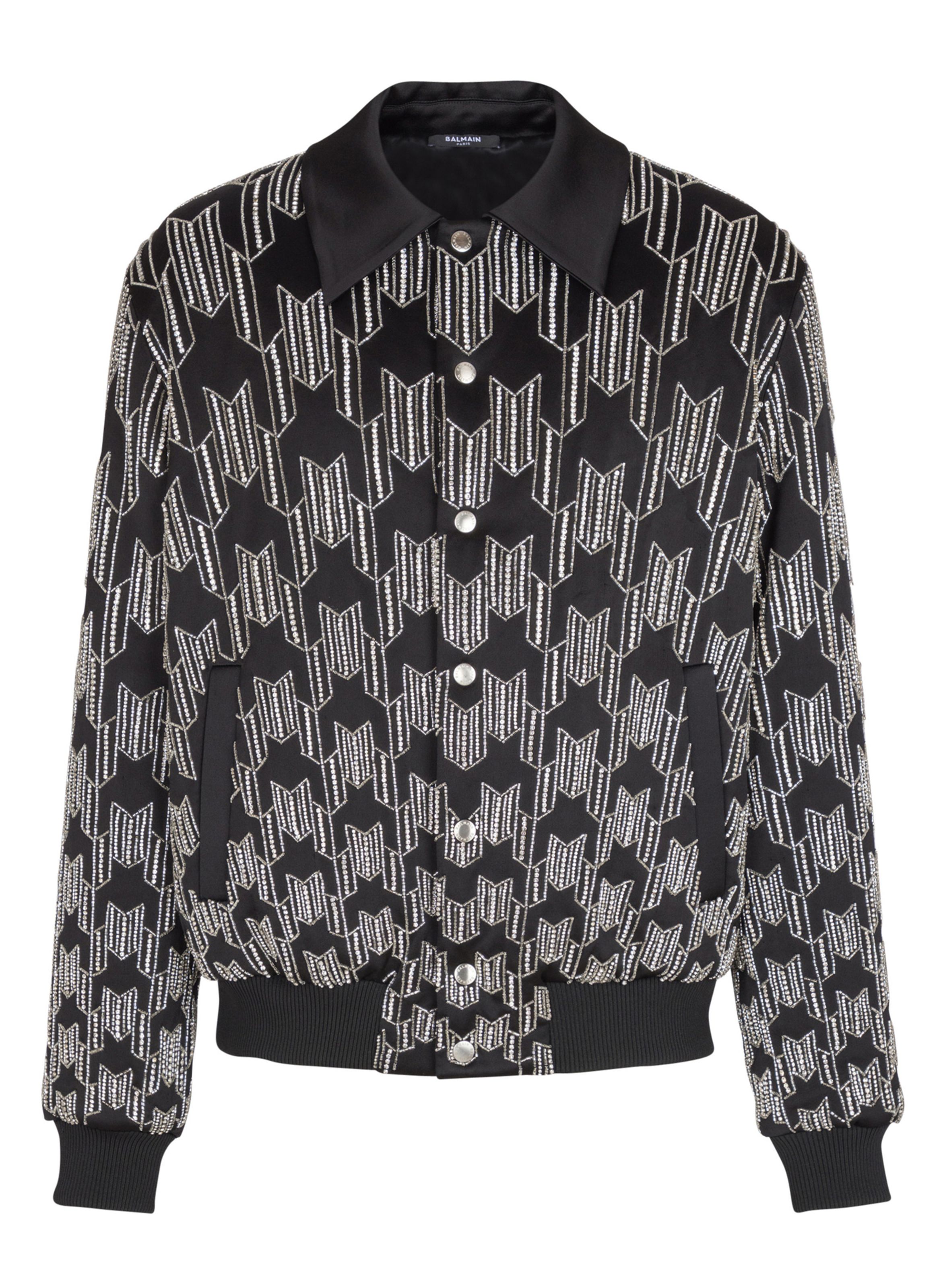 Bomber en satin avec cristaux brodés BALMAIN Noir