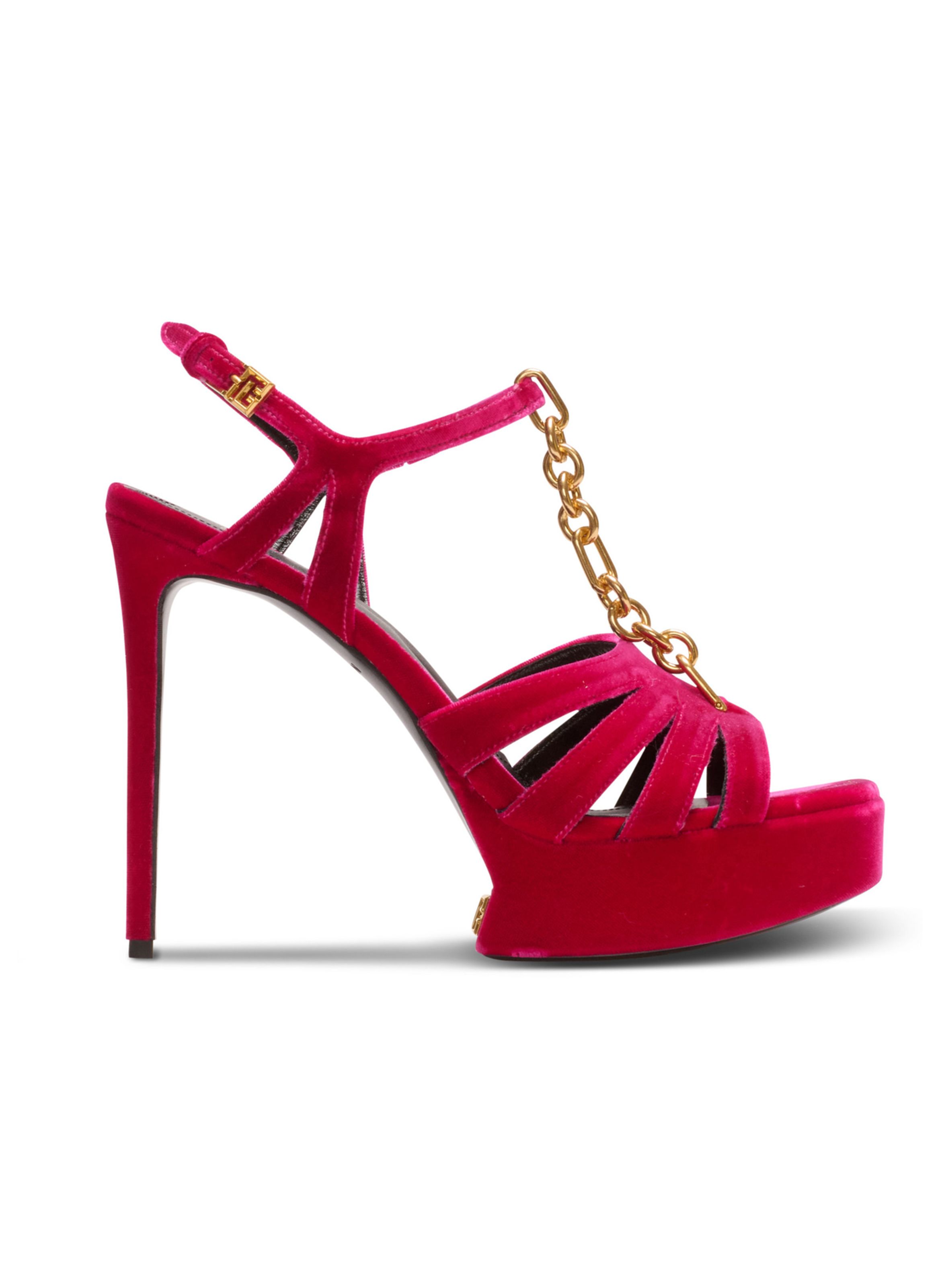 Sandales à plateforme sync en cuir d'agneau verni BALMAIN Rose