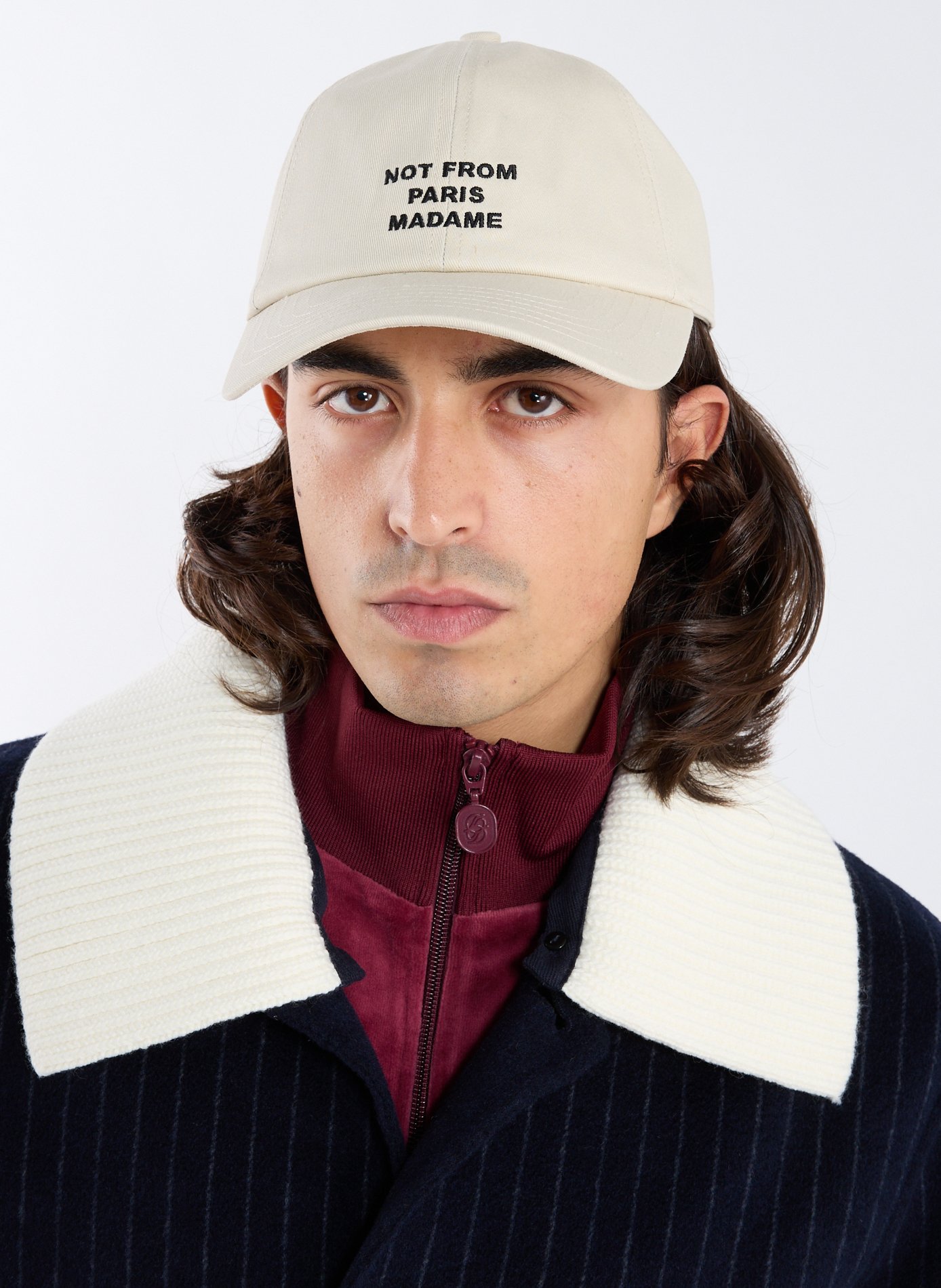 Embroidered Slogan Cap DROLE DE MONSIEUR Beige