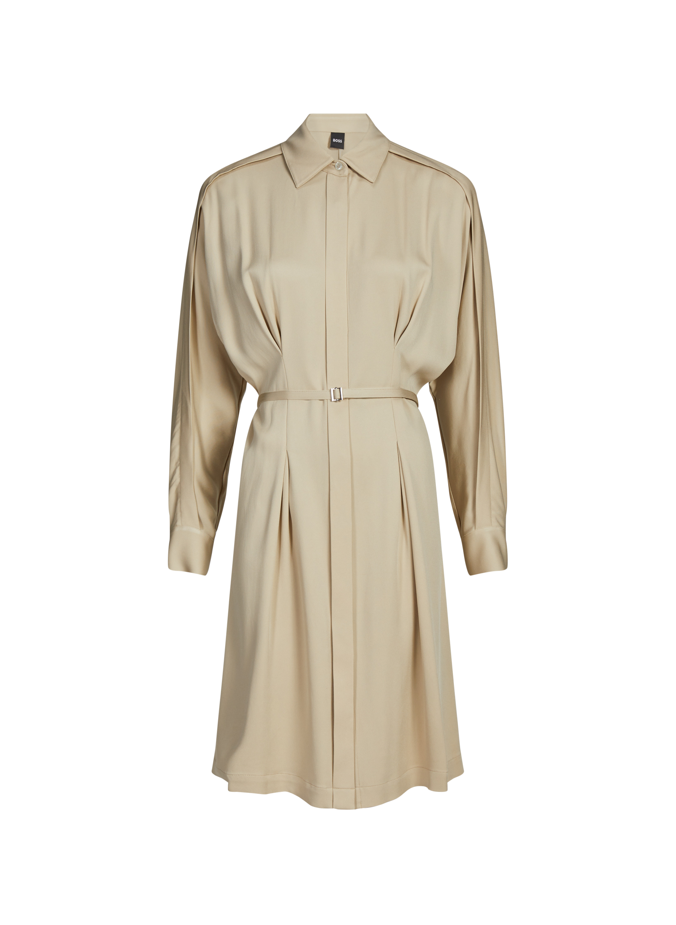 BOSS Loose solid color dress with classic collar Beige