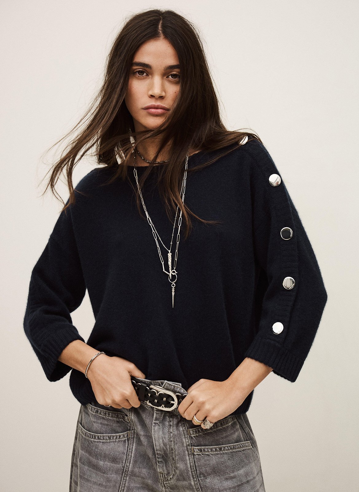 Pull droit col rond en cachemire classy BA&SH Bleu