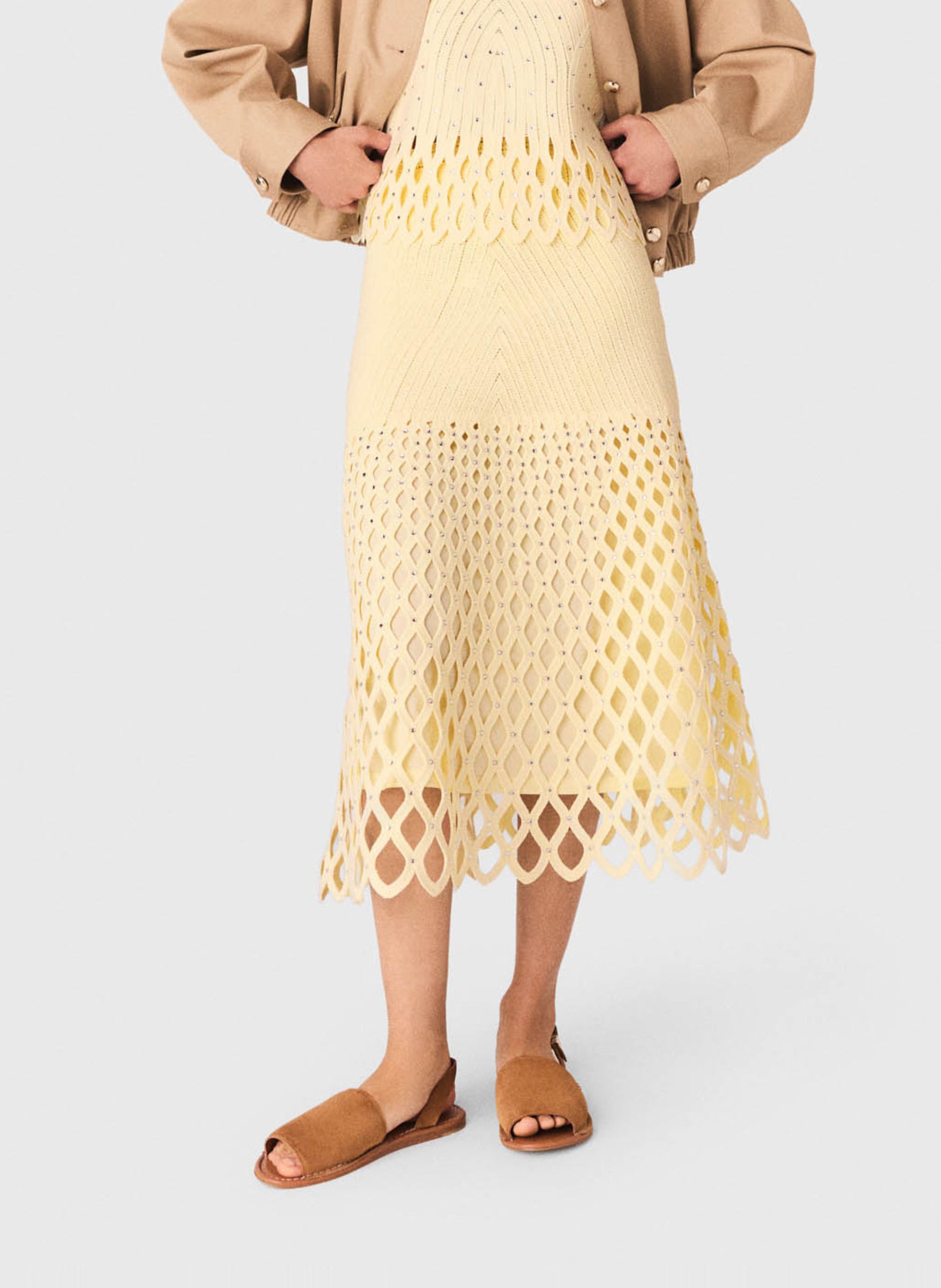 Jupe midi ajourée MAJE Jaune