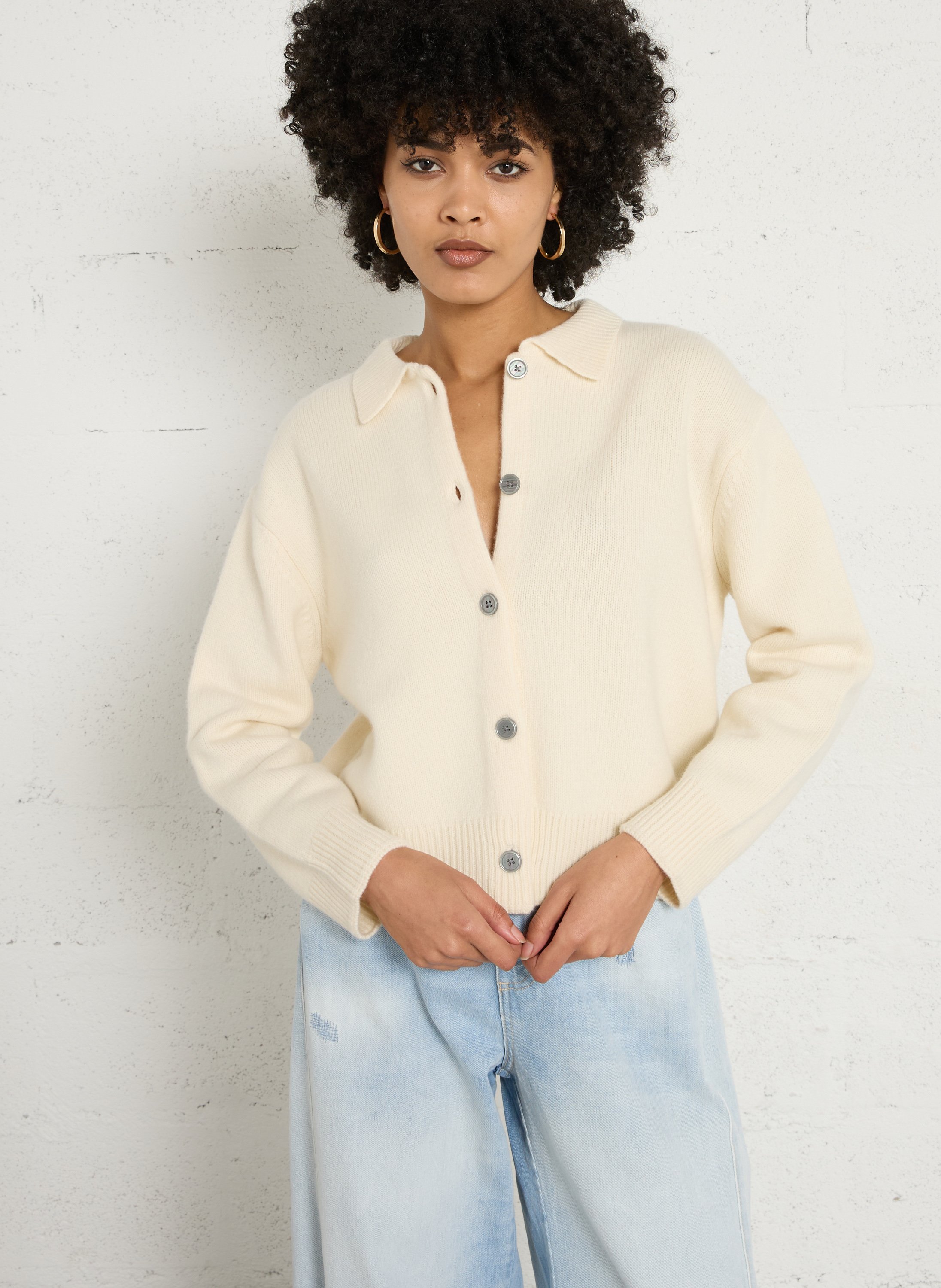 Cardigan court uni en laine Peter MAISON 123 Blanc