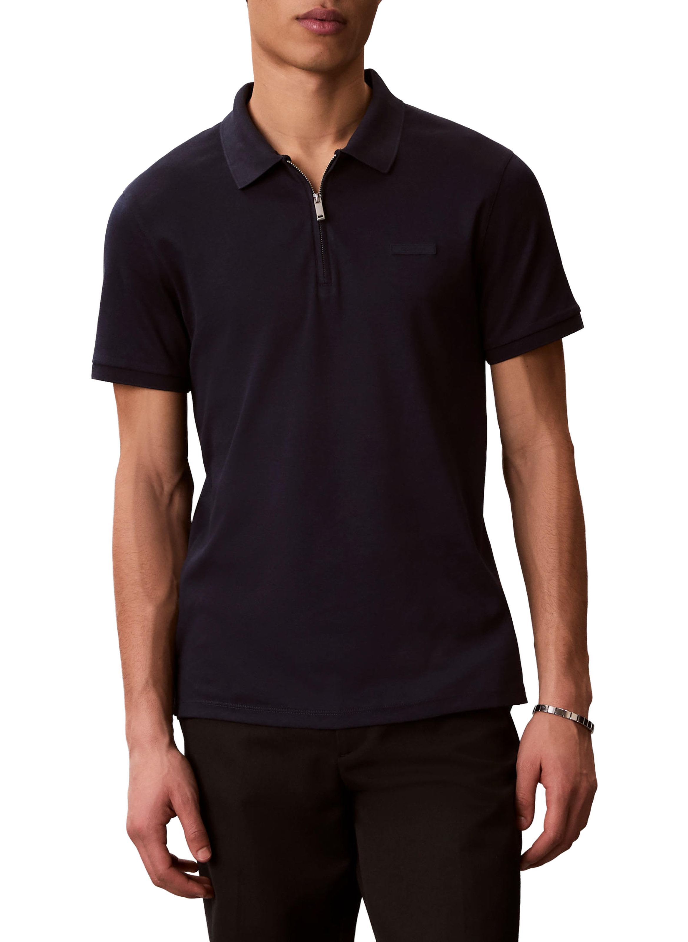 Straight polo with zip collar in cotton CALVIN KLEIN Blue
