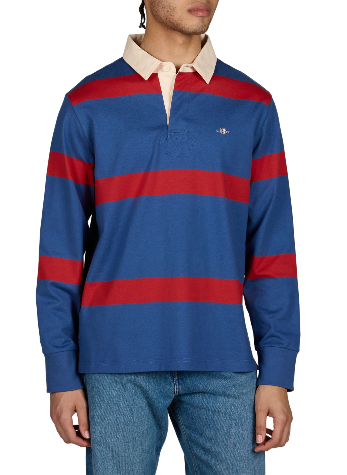 Long-sleeved polo with wide stripes GANT Blue