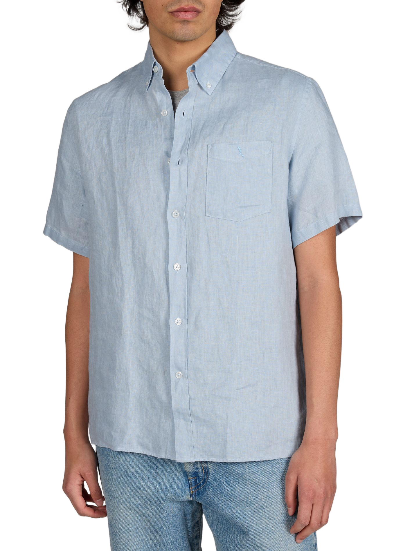 Chemise droite manches courtes en lin AIGLE Bleu