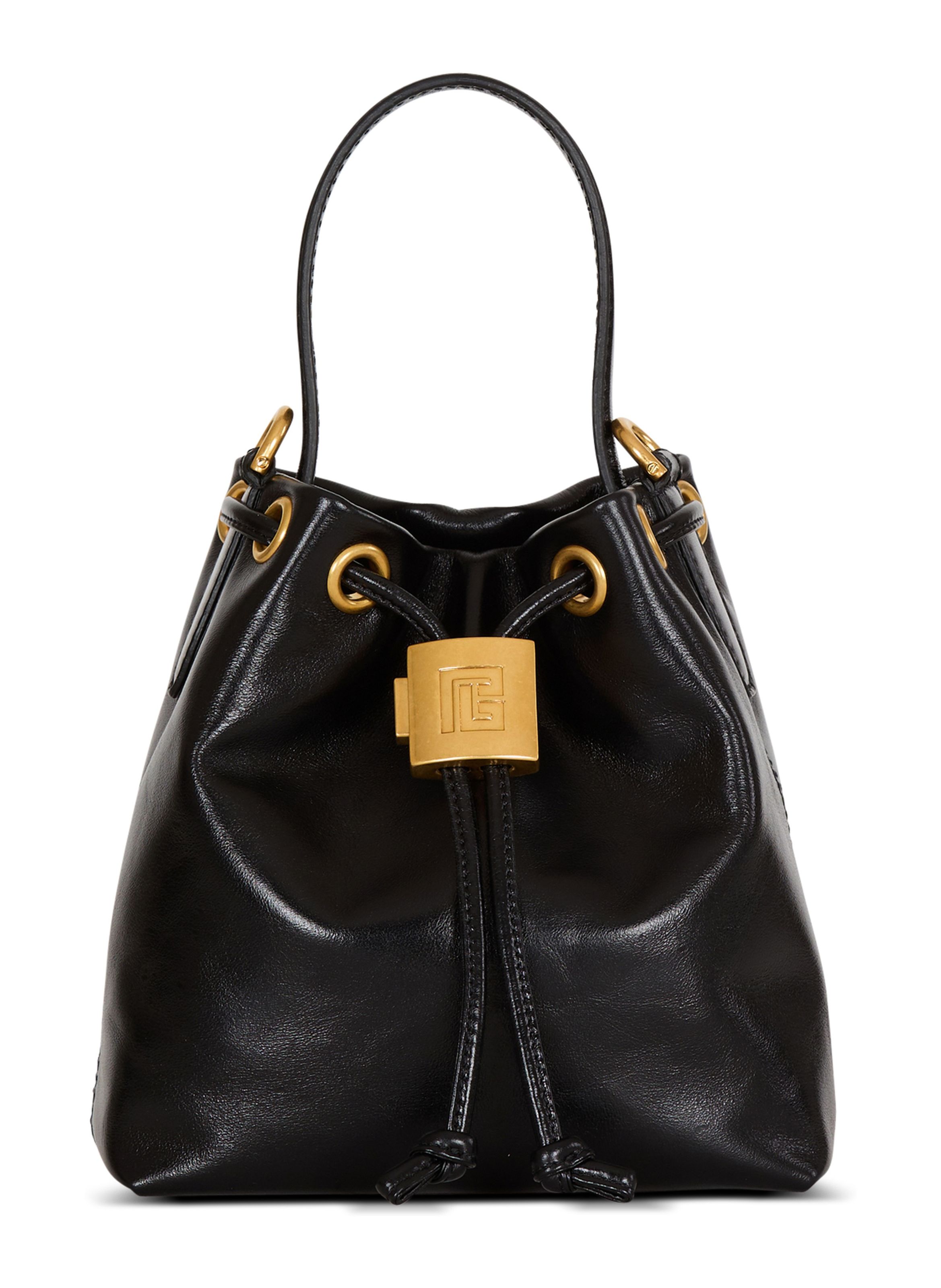Sac pulse bucket en cuir lisse BALMAIN Noir