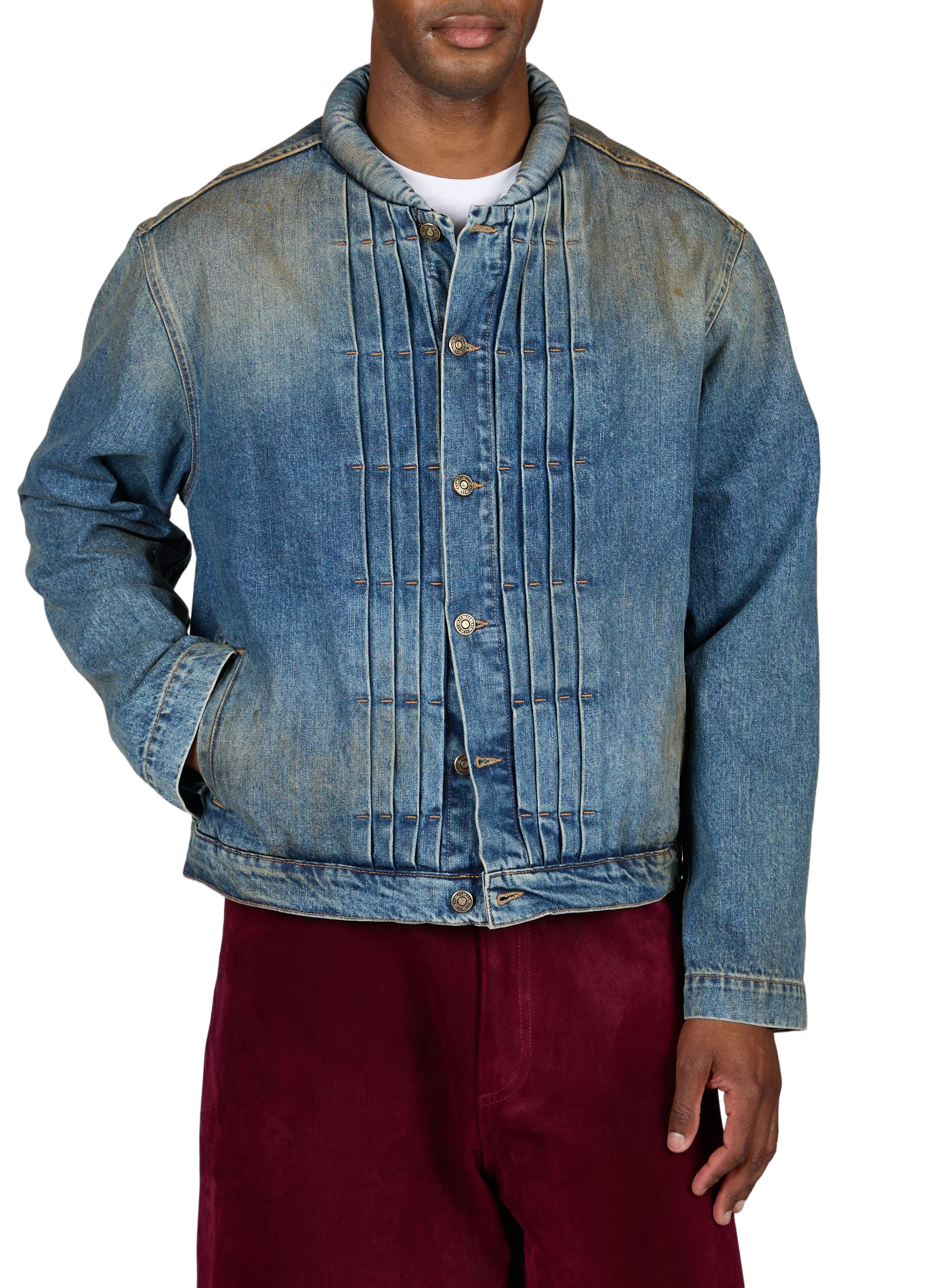 Veste en jean délavé à plis en coton 424 Bleu