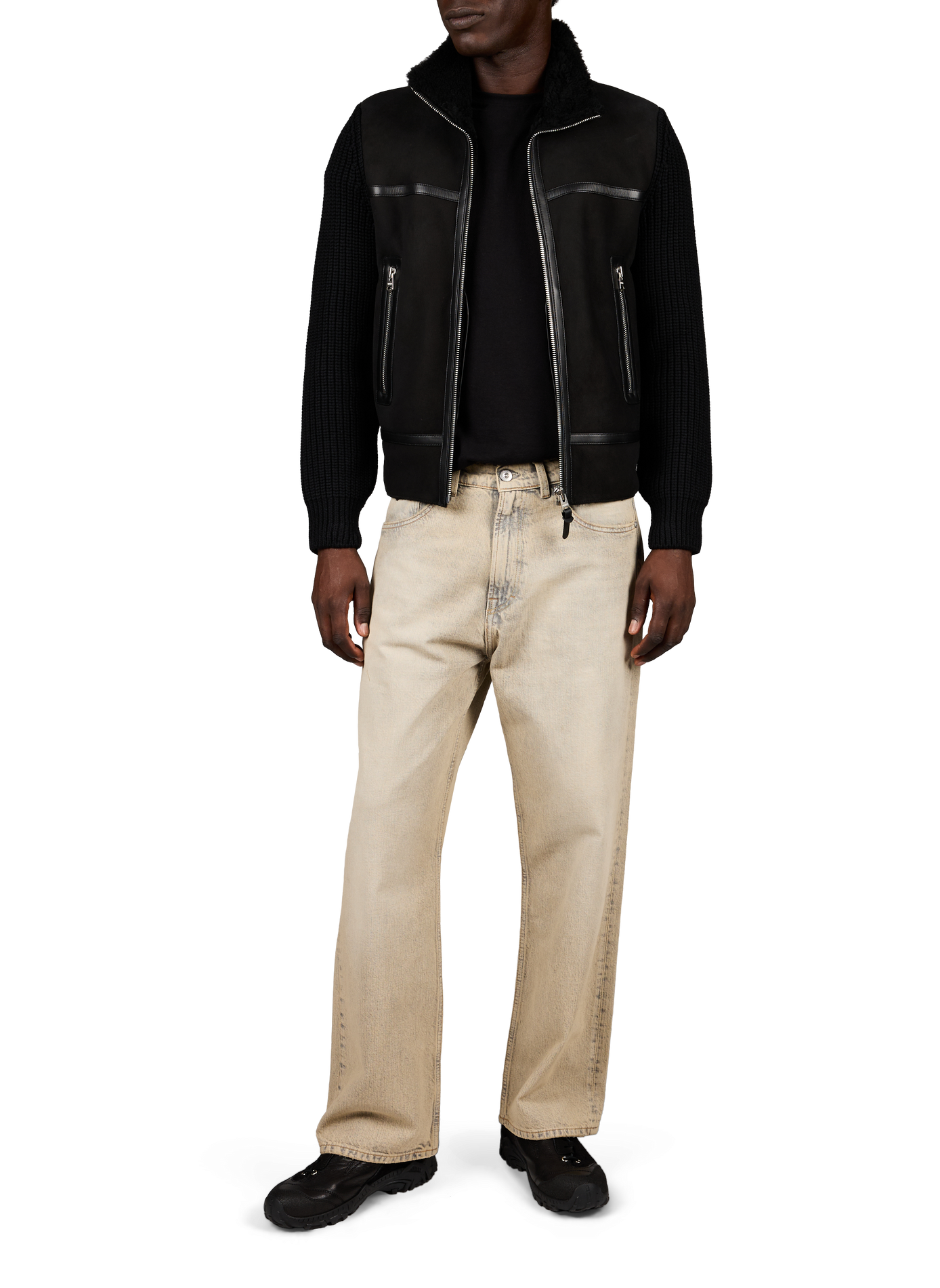 Veste col montant en cuir et laine mérinos MACKAGE Noir