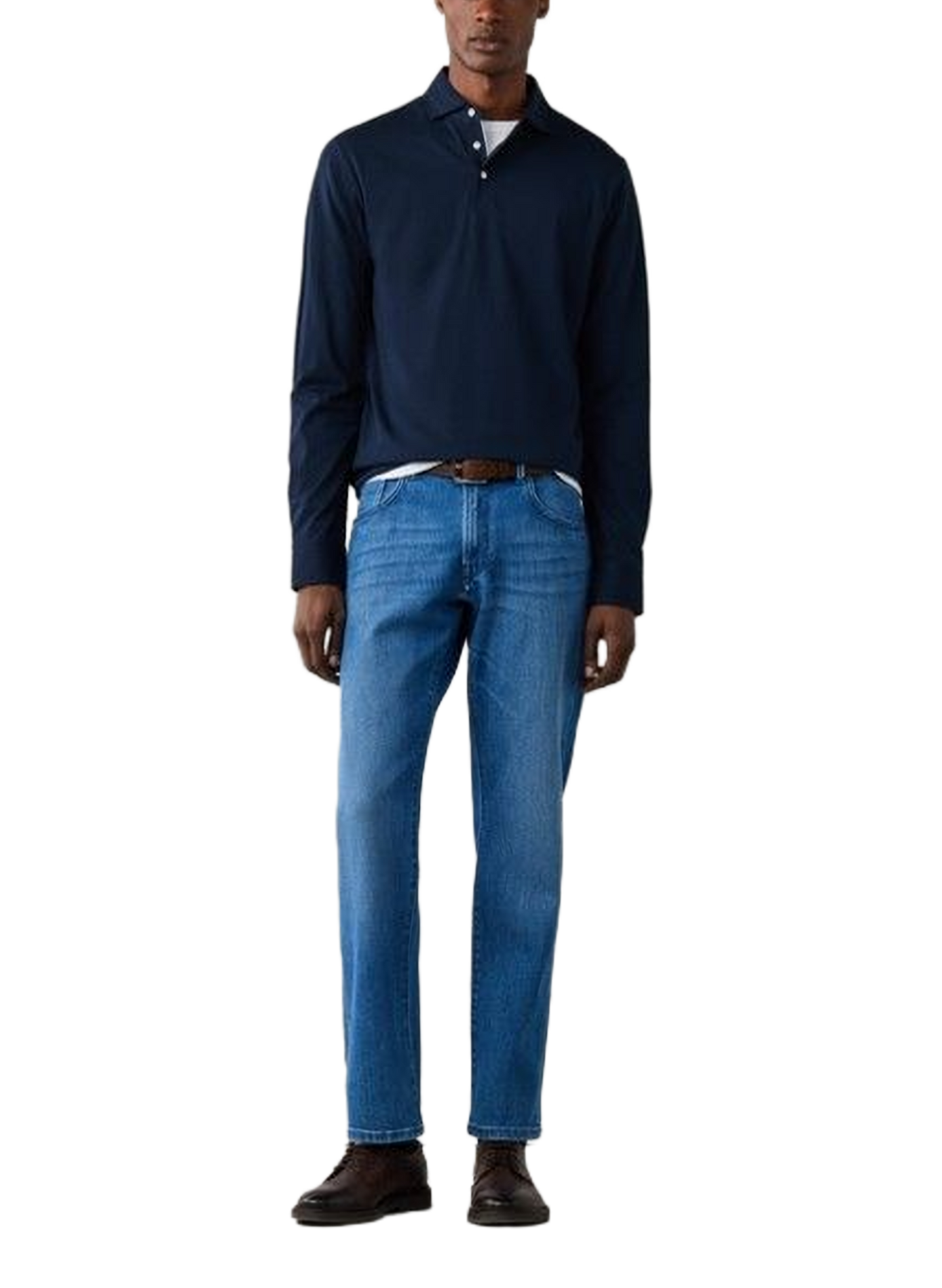 Rechte polo met lange mouwen van katoen HACKETT Blauw