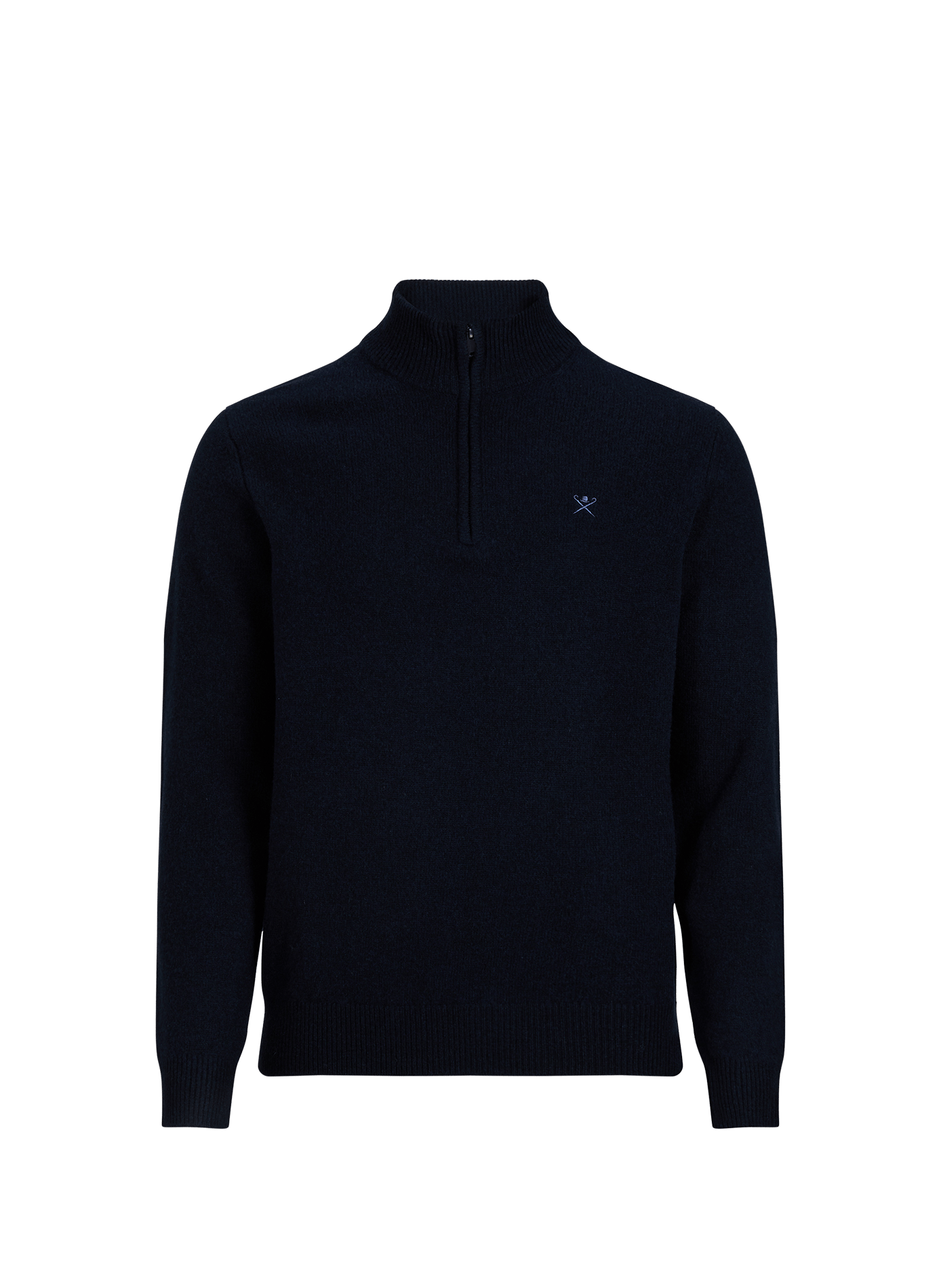 Pull droit col montant zippé en laine HACKETT Bleu