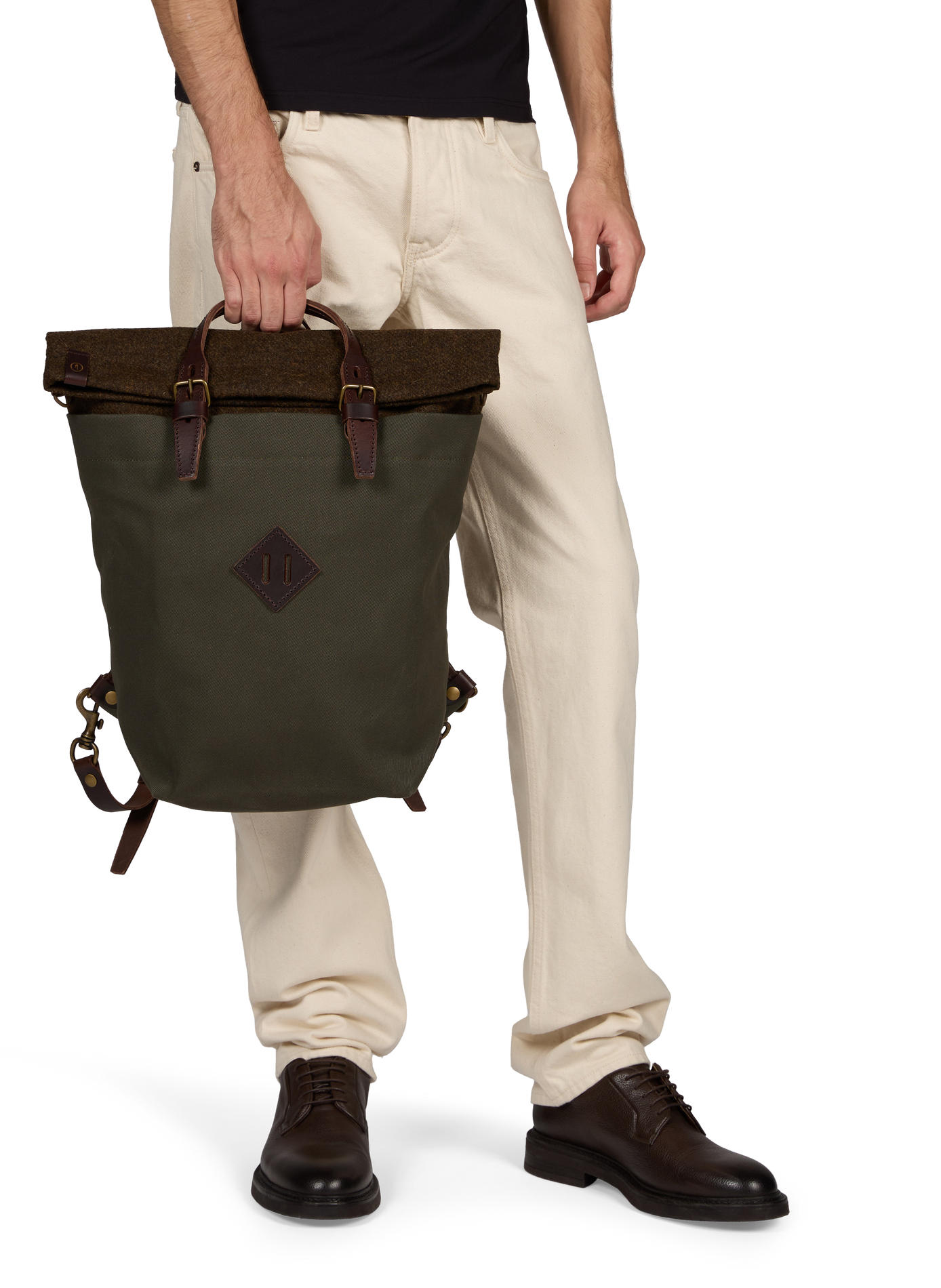 Rucksack Woody aus Baumwolle und Leder BLEU DE CHAUFFE Khaki