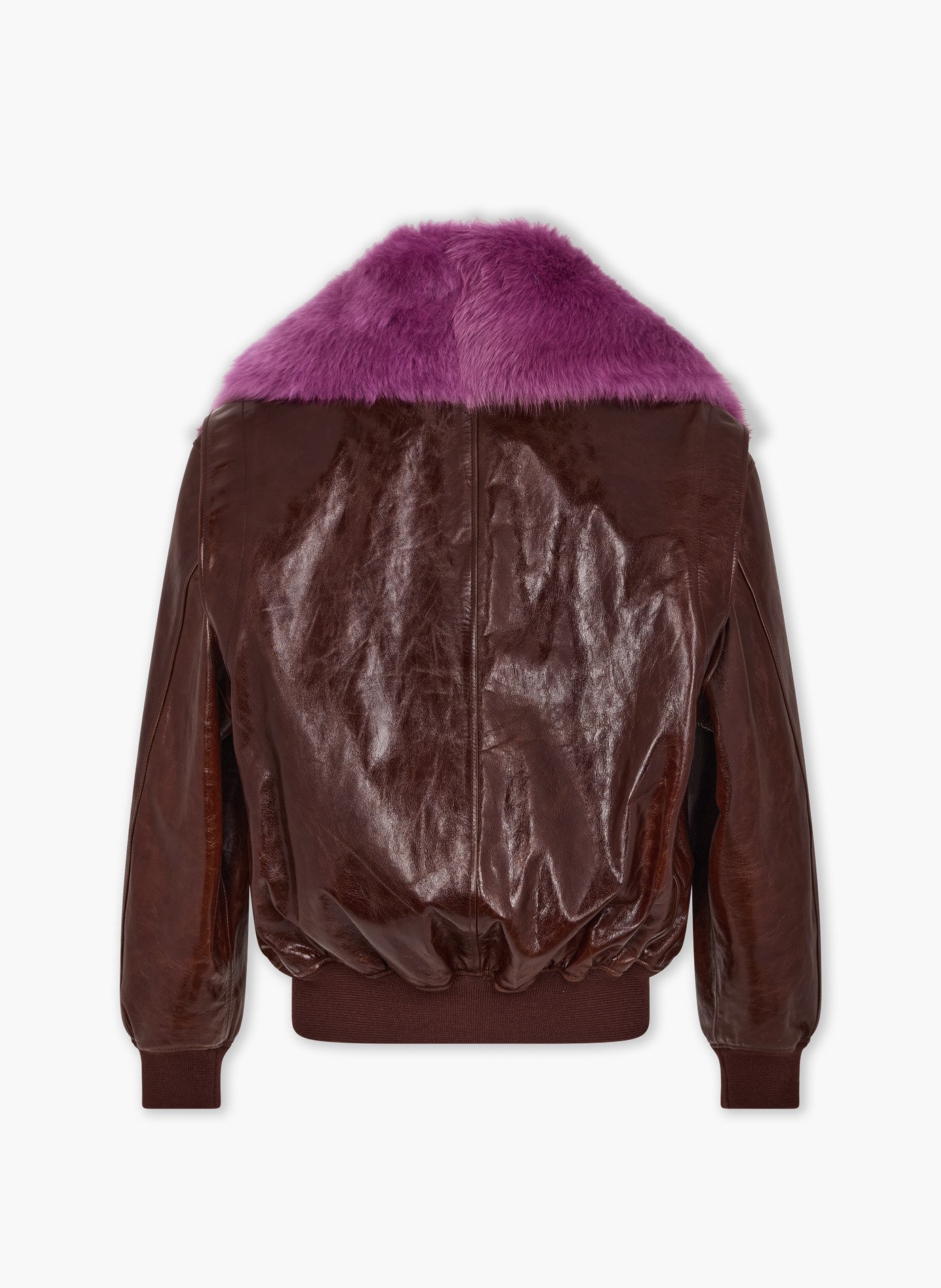 Blouson bomber oversize en cuir craquelé avec col amovible en shearling RABANNE Marron