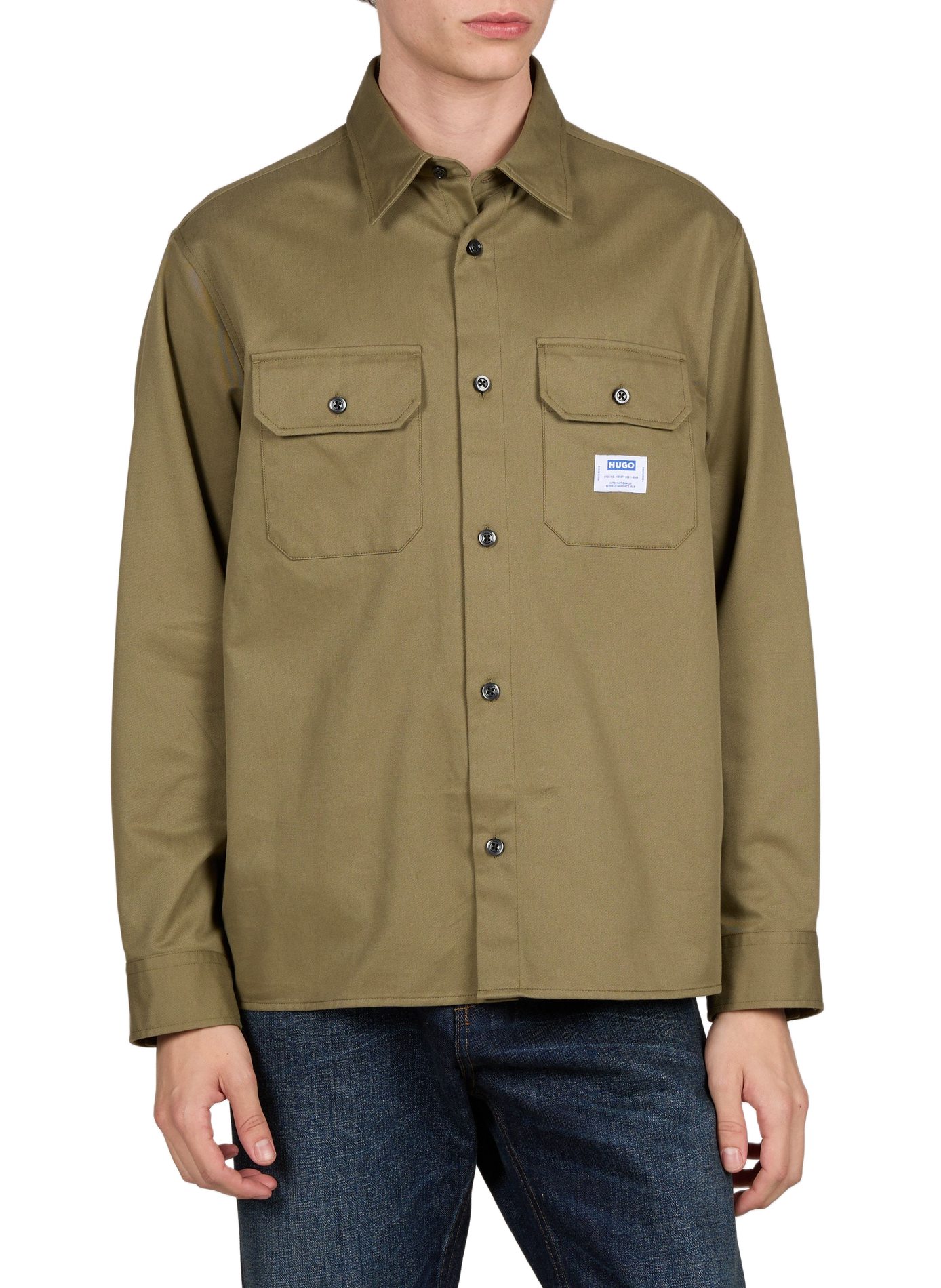 Straight cotton shirt HUGO BLUE Khaki