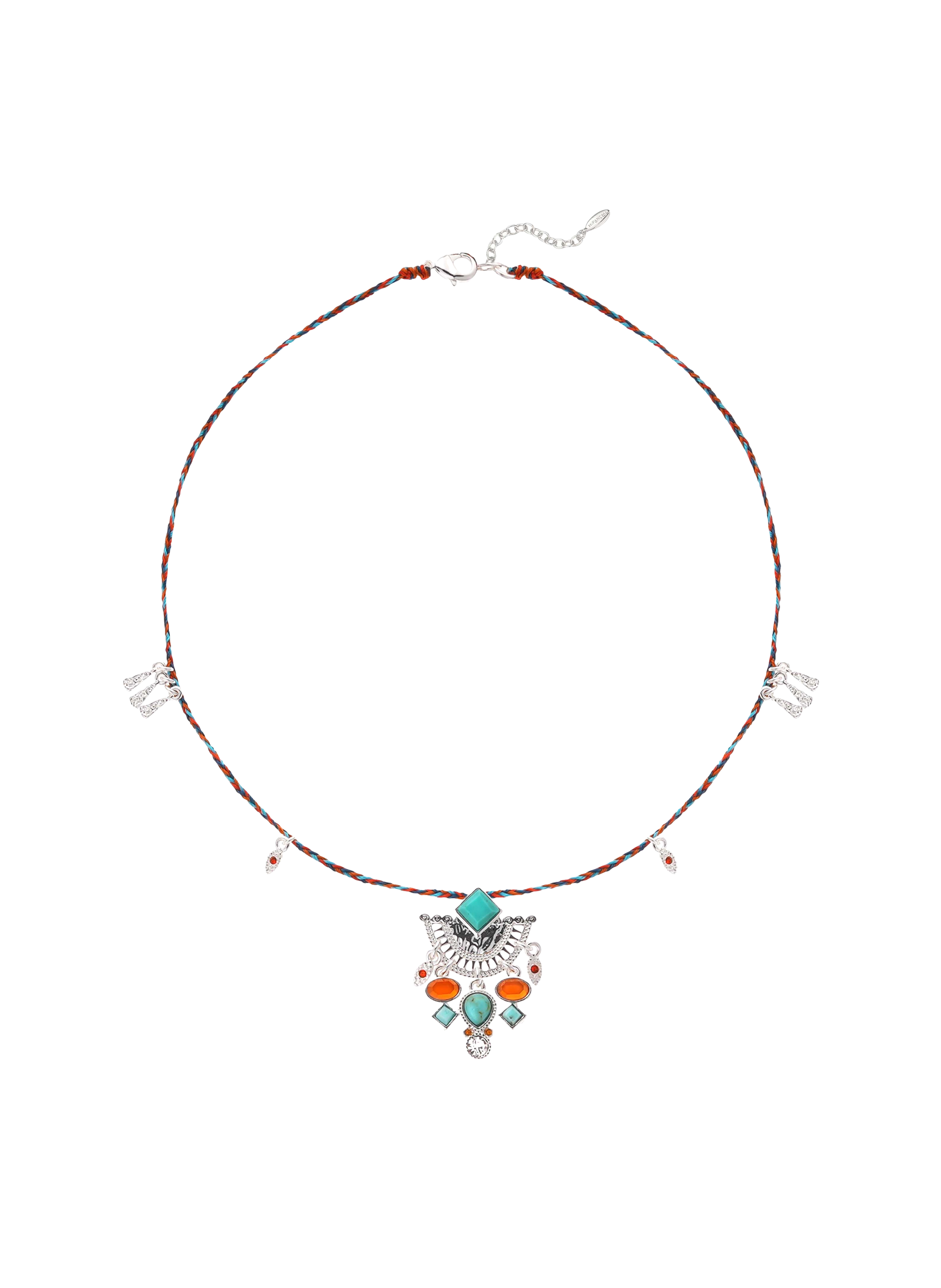 Collier ras de cou avec perles cabochon central et pampilles kosta HIPANEMA Argent
