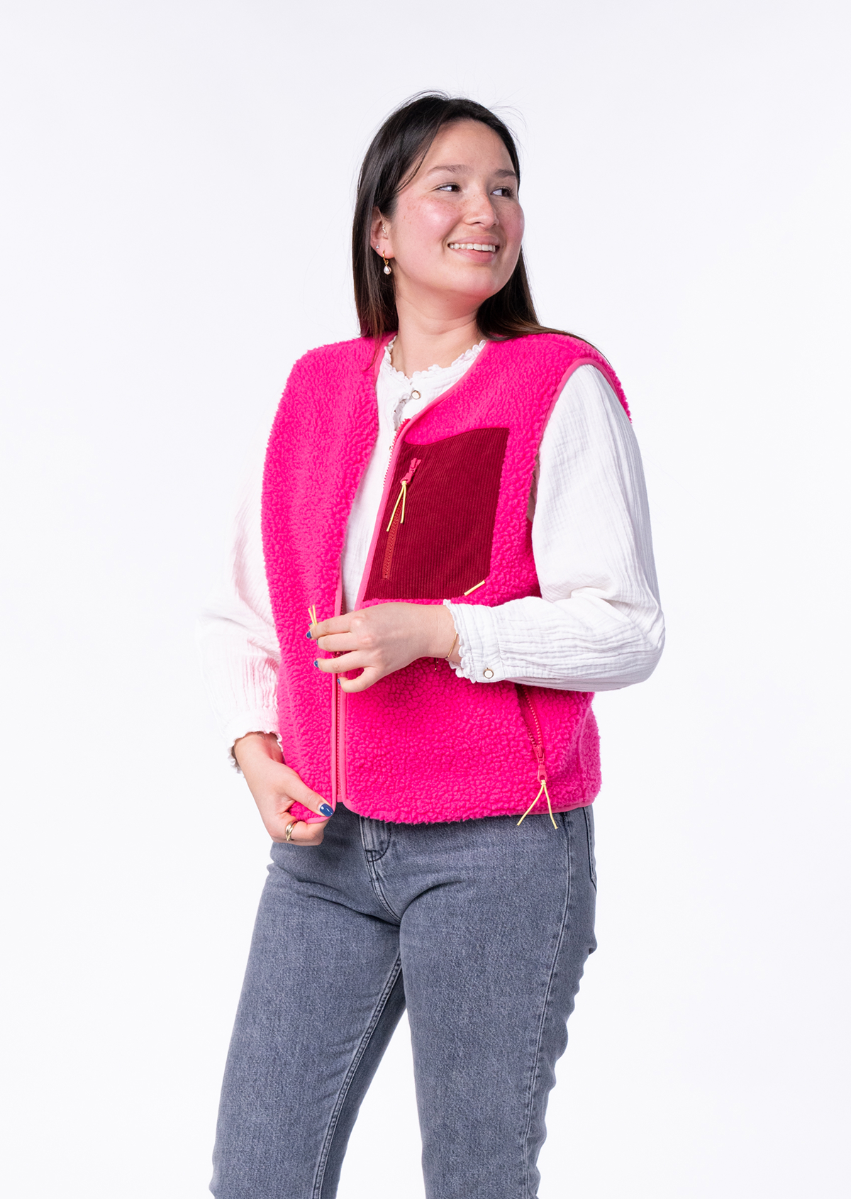 Veste sherpa zippée sans manches BILLYBELT Rose