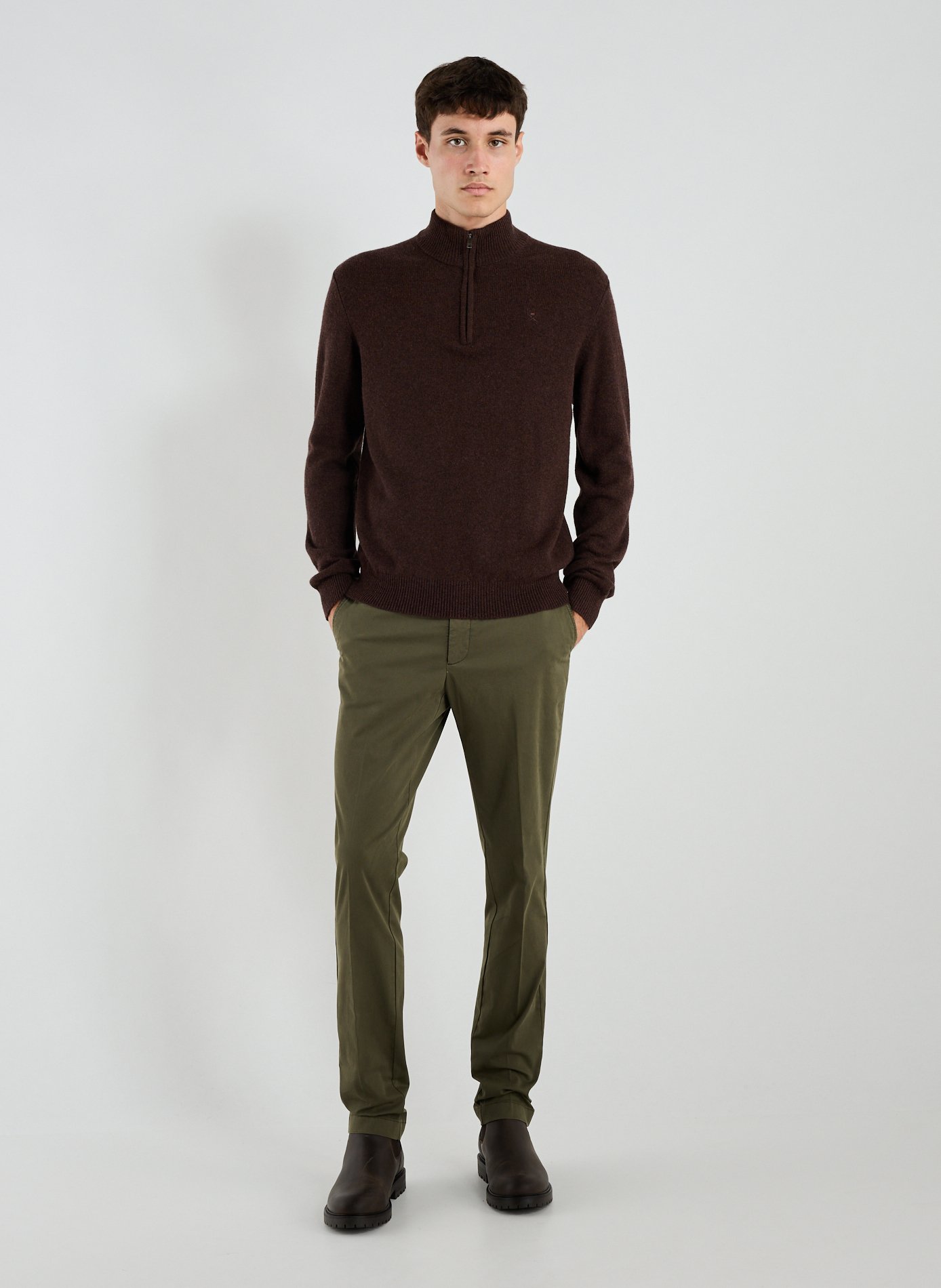 High collar sweatshirt in wool HACKETT Brown