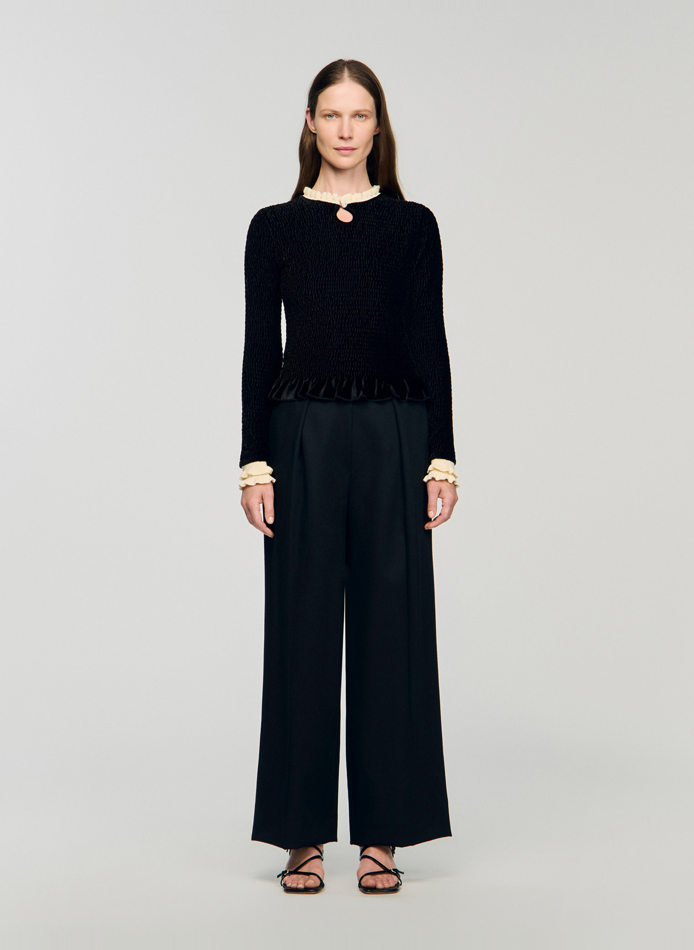 Tee-shirt col rond volanté SANDRO Noir