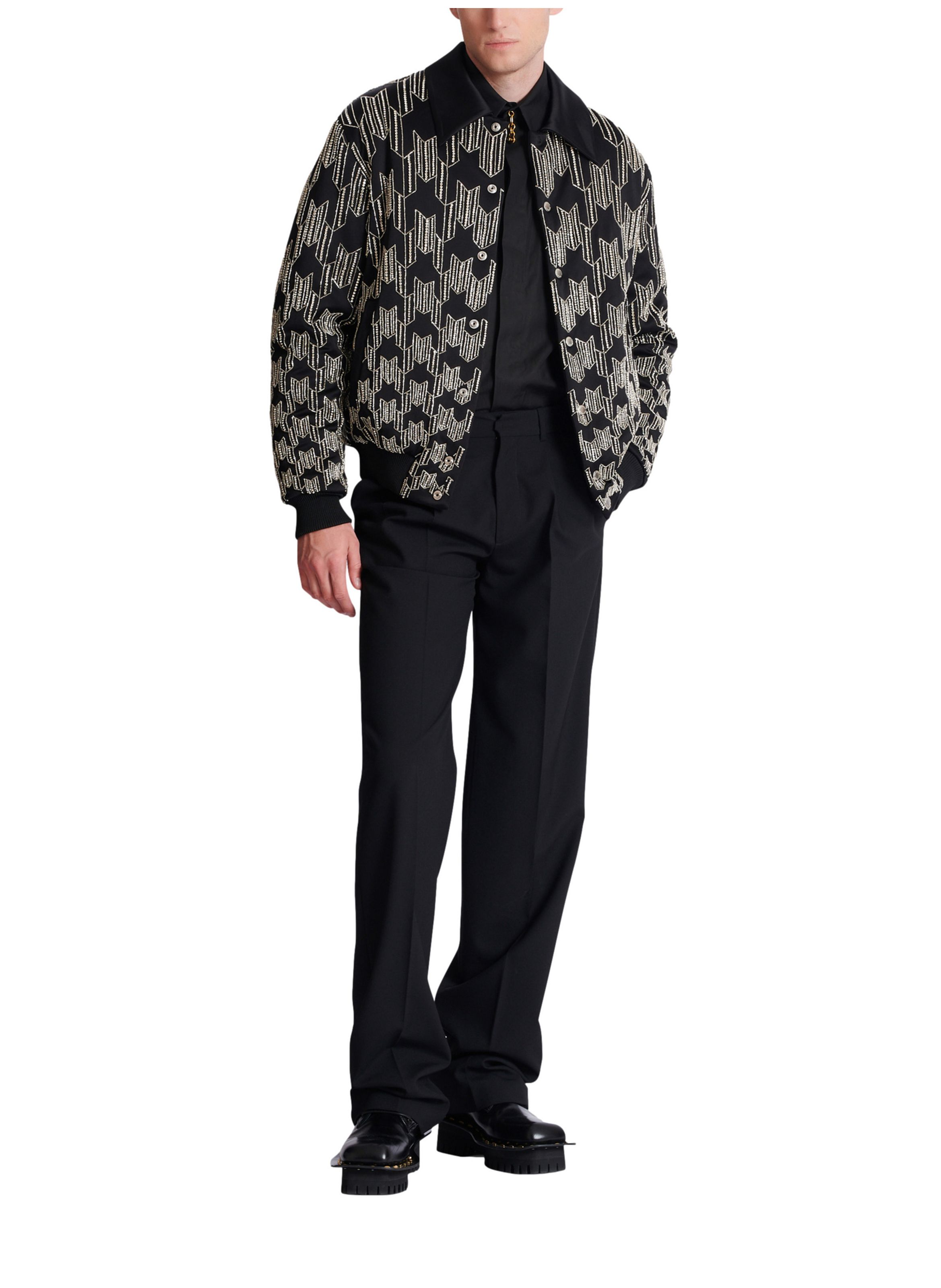 Bomber en satin avec cristaux brodés BALMAIN Noir