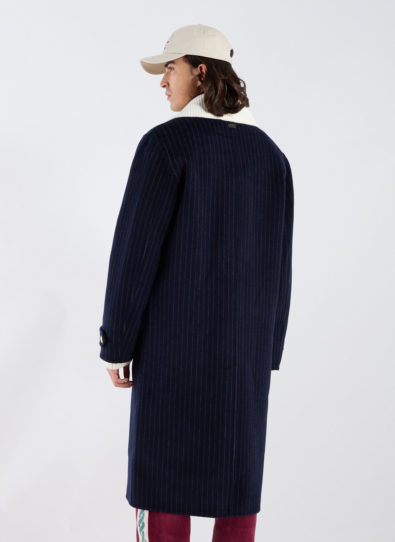 Long coat with ribbed collar in blended wool DROLE DE MONSIEUR Blue