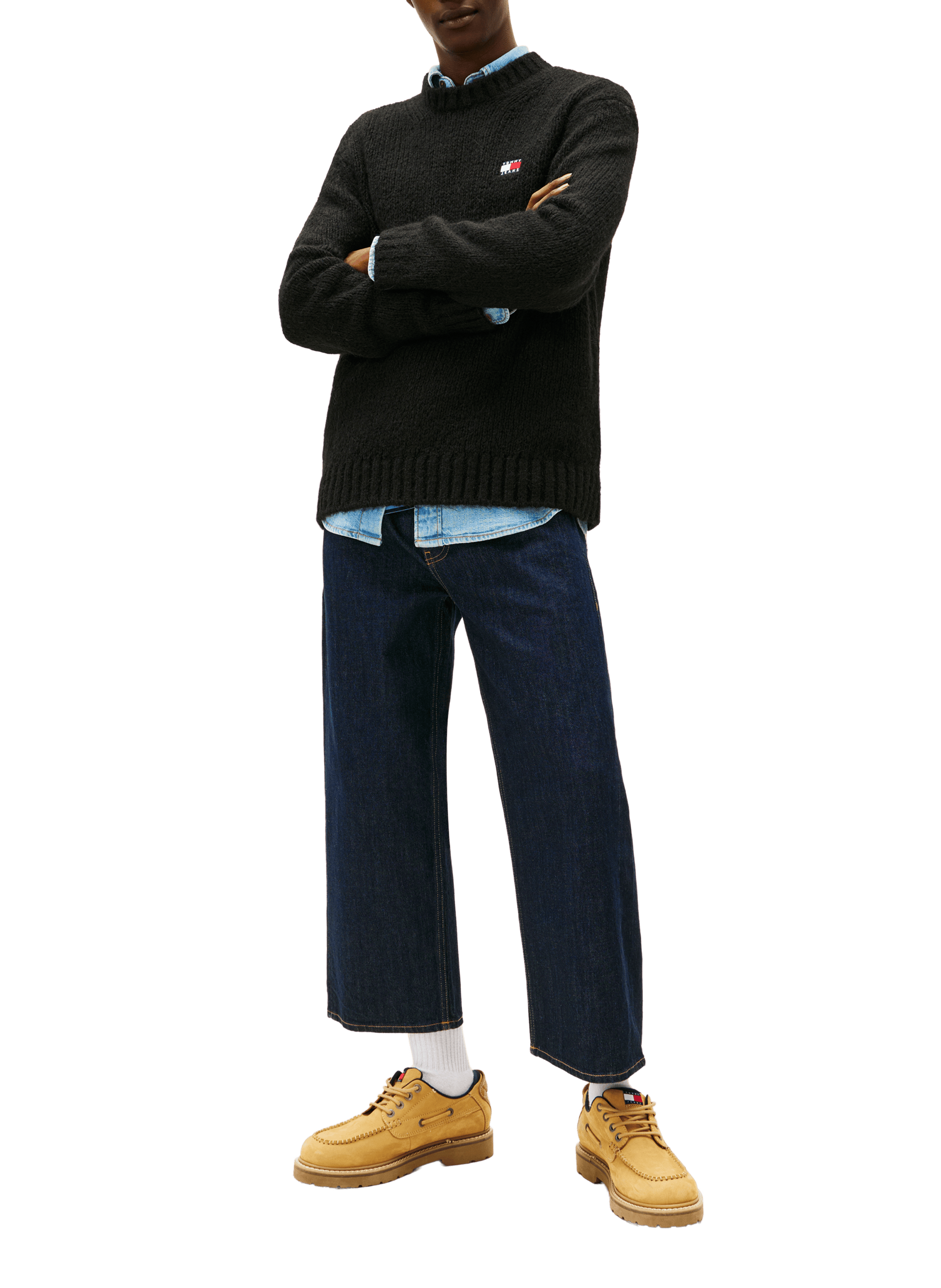 Ribbed knit cotton blend sweater TOMMY HILFIGER Black