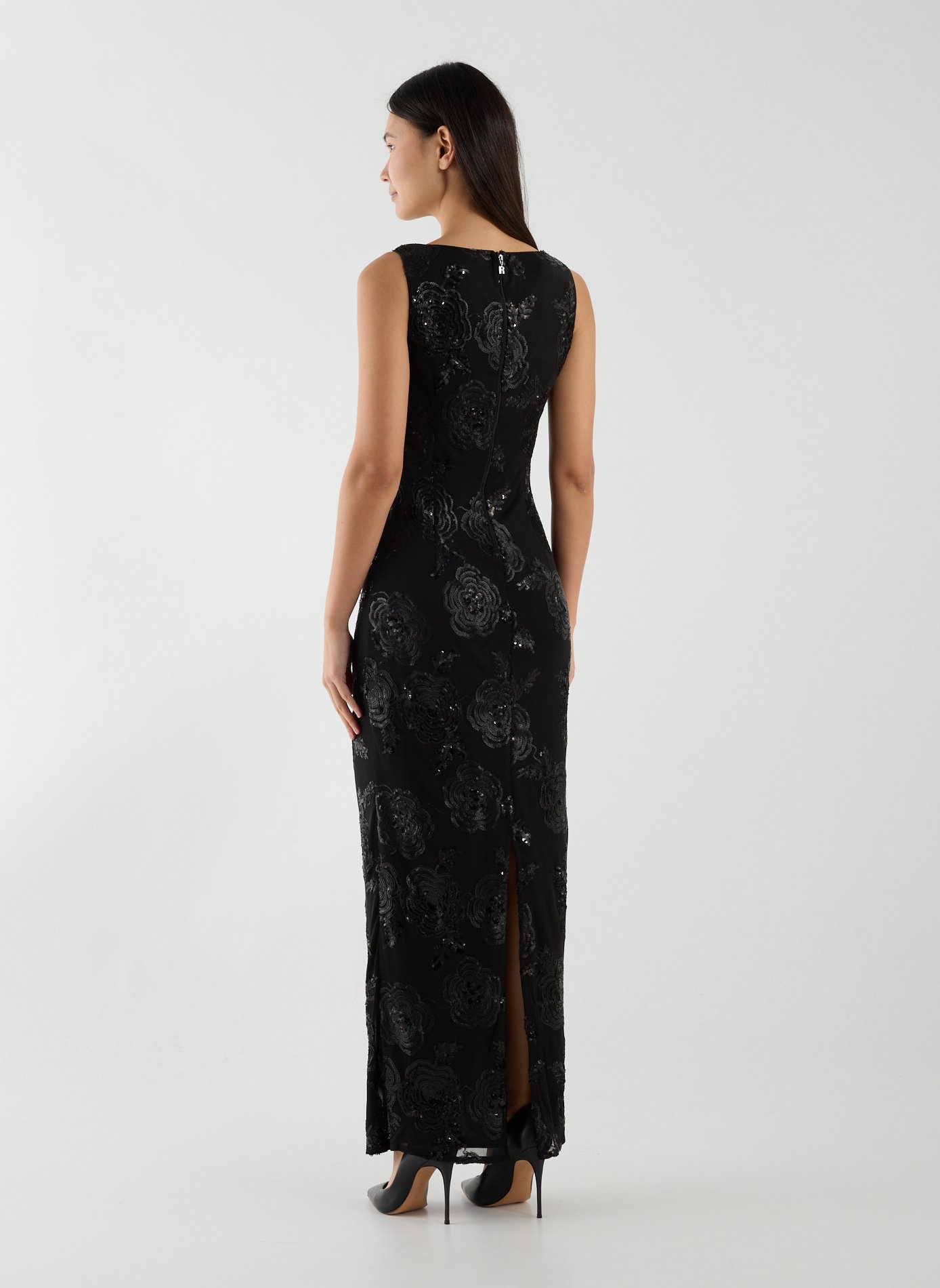 Robe longue cintrée à sequins ROTATE Noir