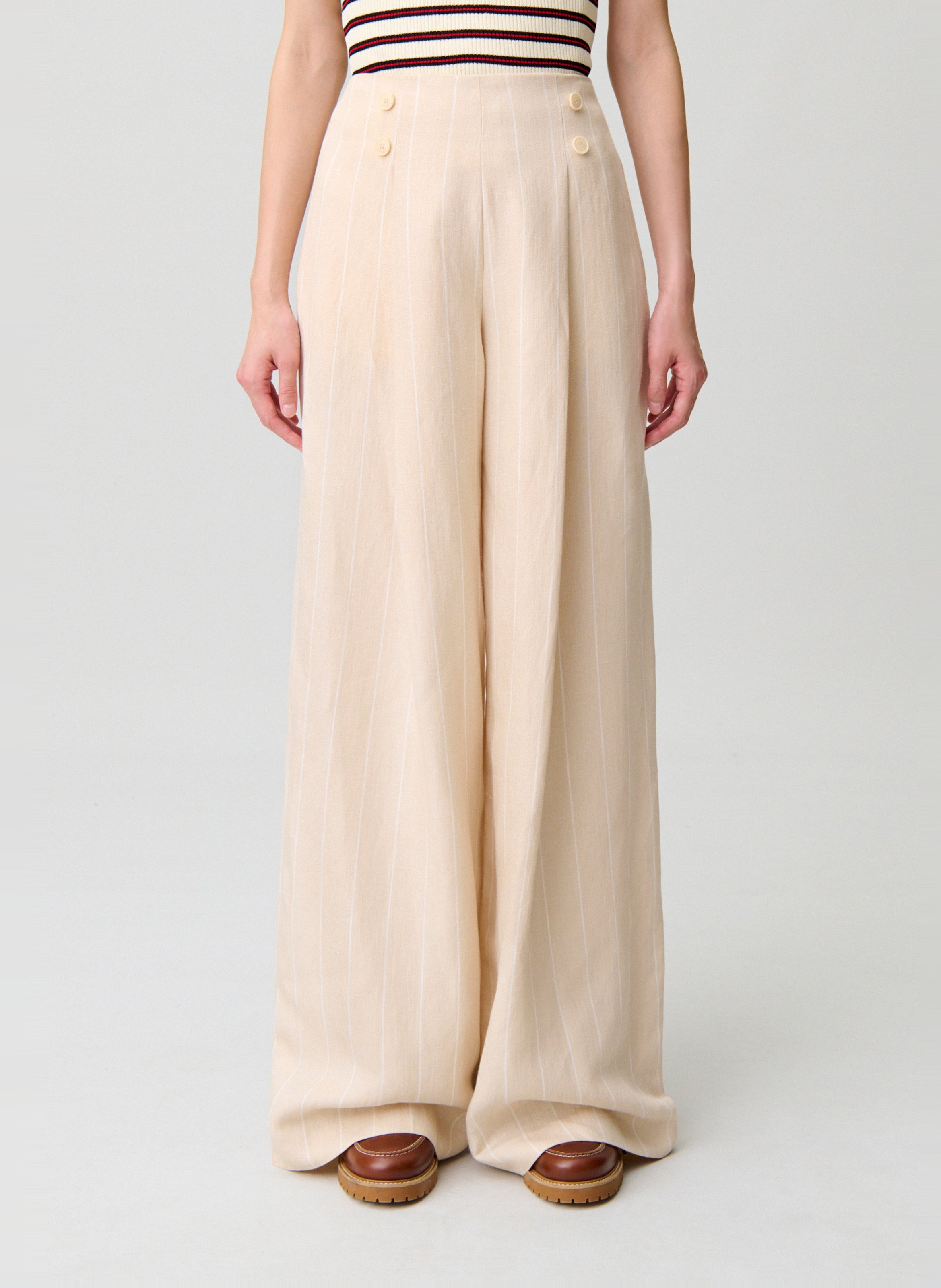 Pantalon large à rayures CLAUDIE PIERLOT Beige