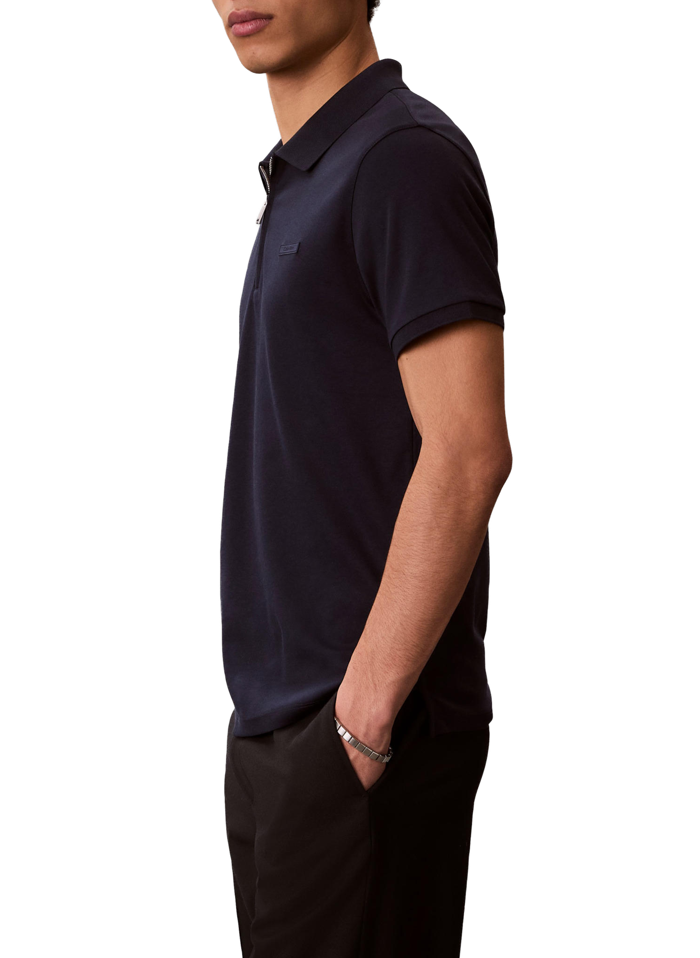 Straight polo with zip collar in cotton CALVIN KLEIN Blue