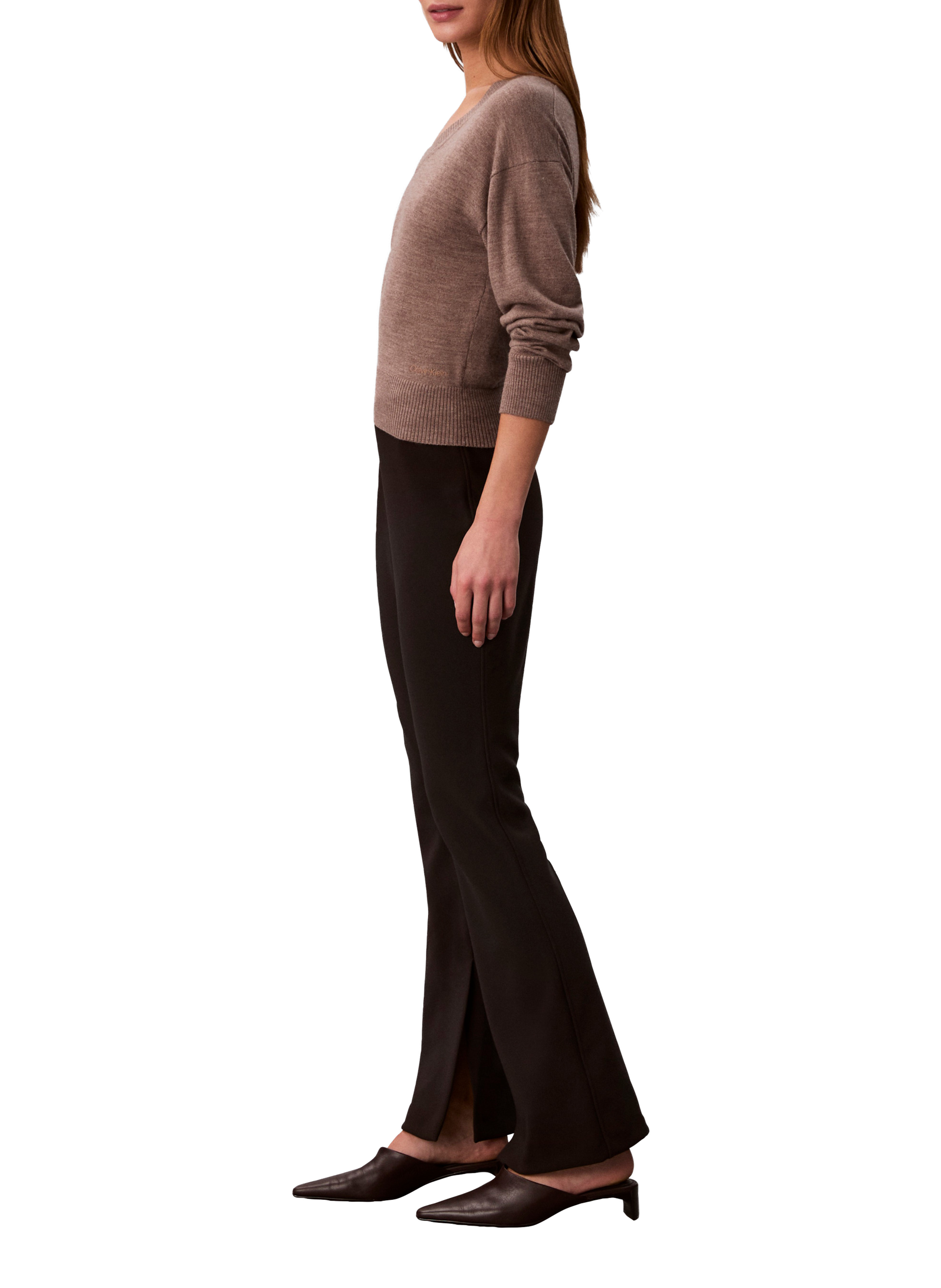 Pantalon évasé taille haute à fentes latérales  CALVIN KLEIN Noir