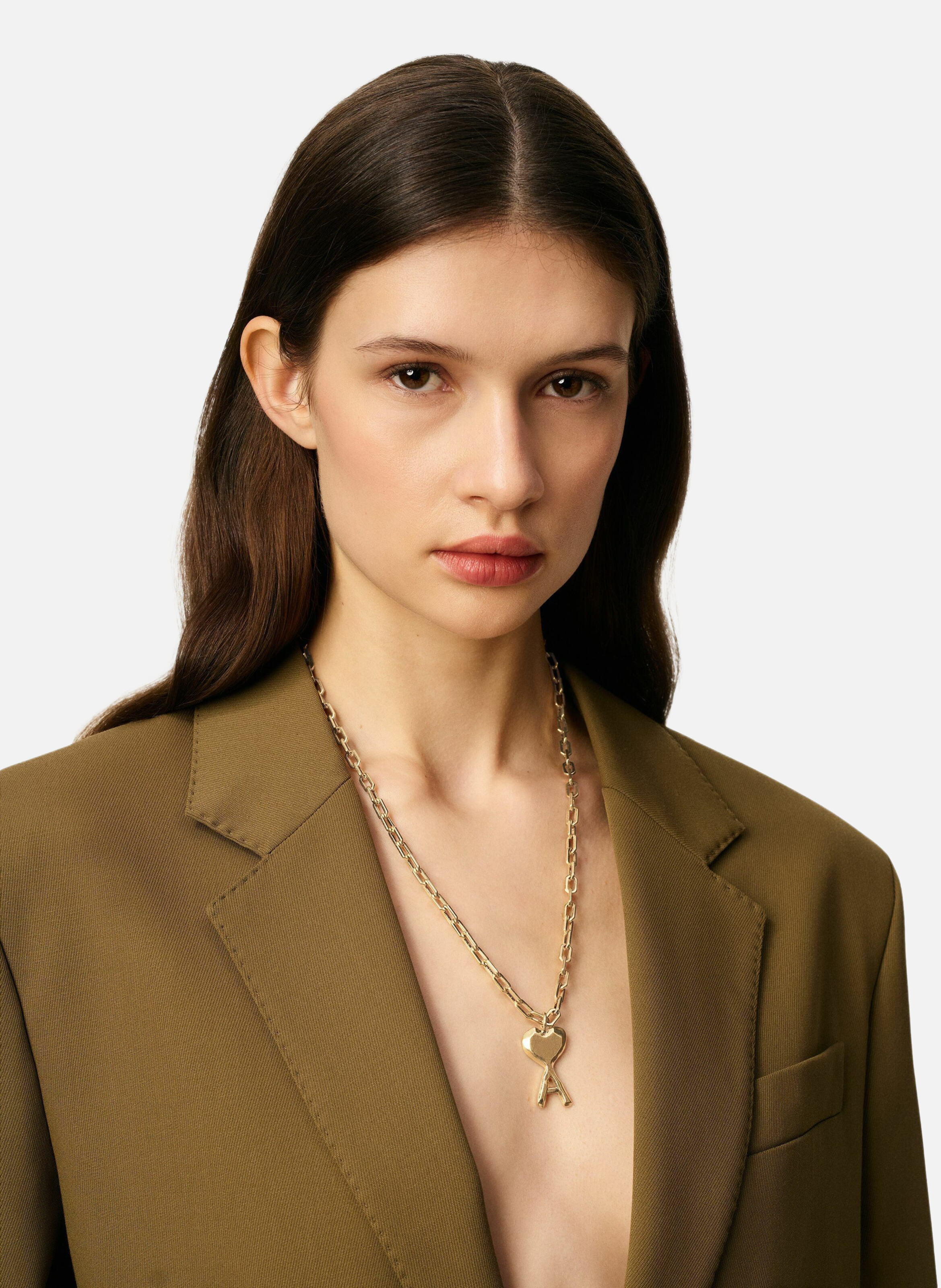 Collier ami de coeur martelelé en laiton unisexe AMI PARIS Jaune