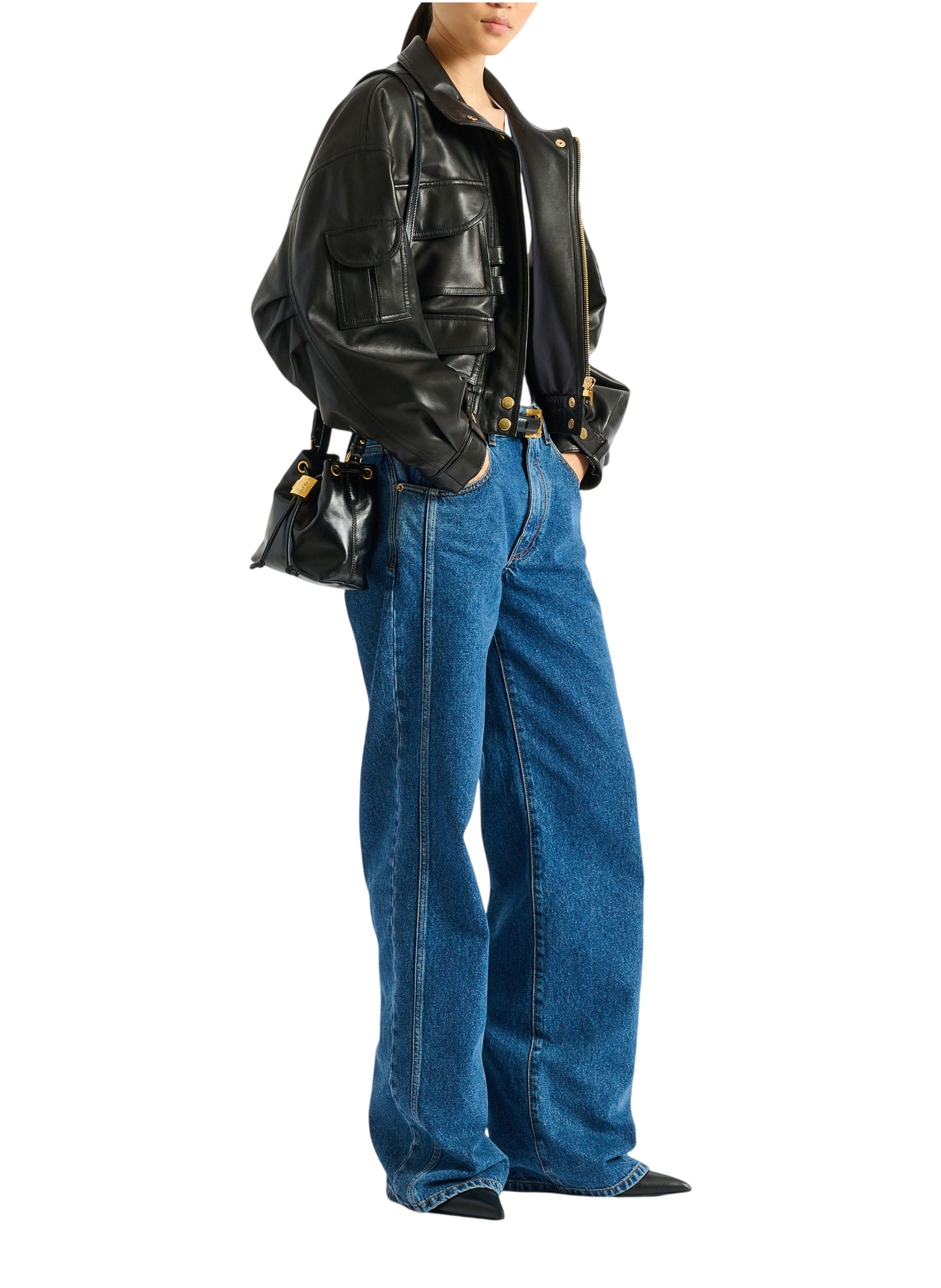 Sac pulse bucket en cuir lisse BALMAIN Noir