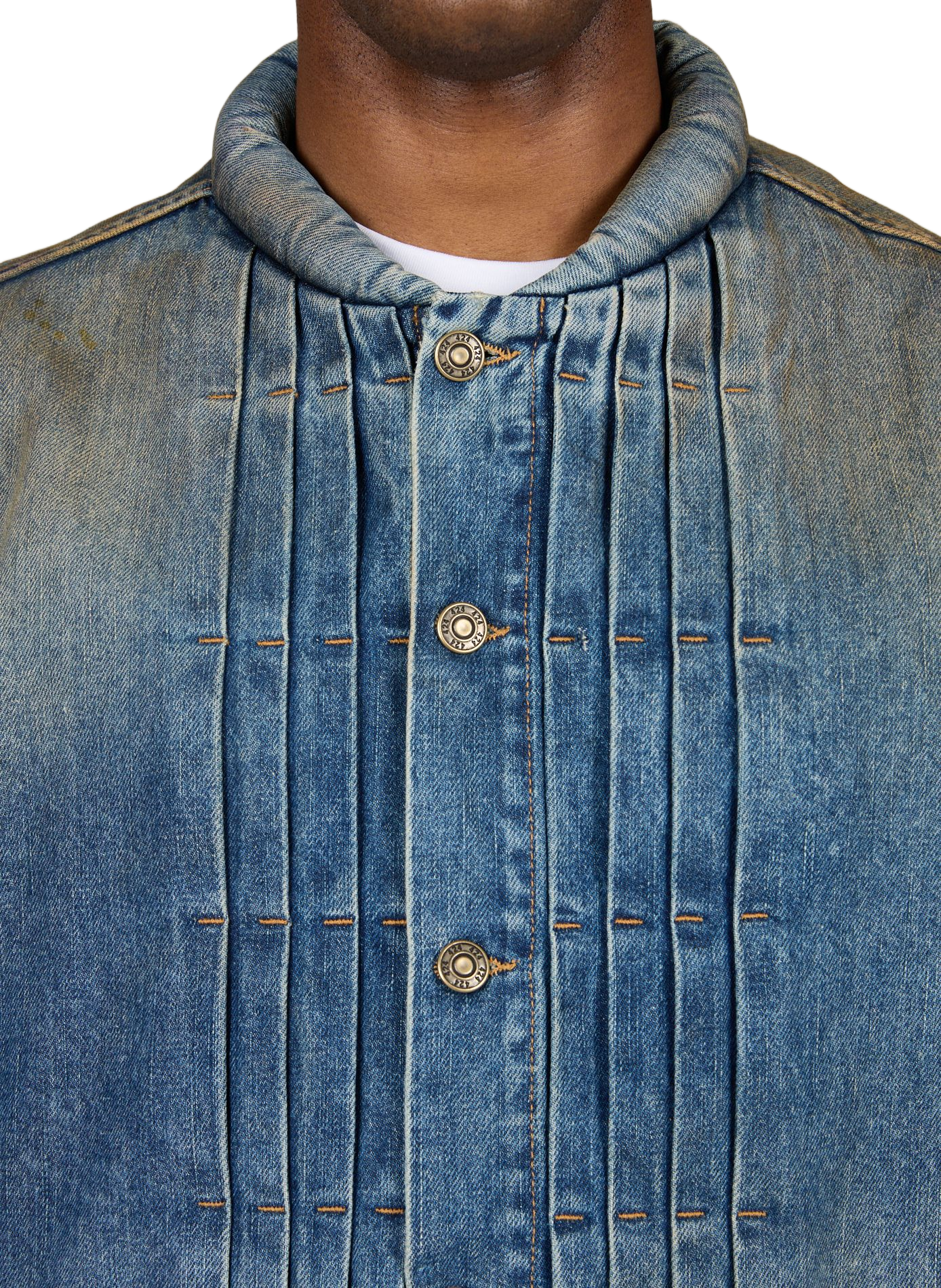Veste en jean délavé à plis en coton 424 Bleu