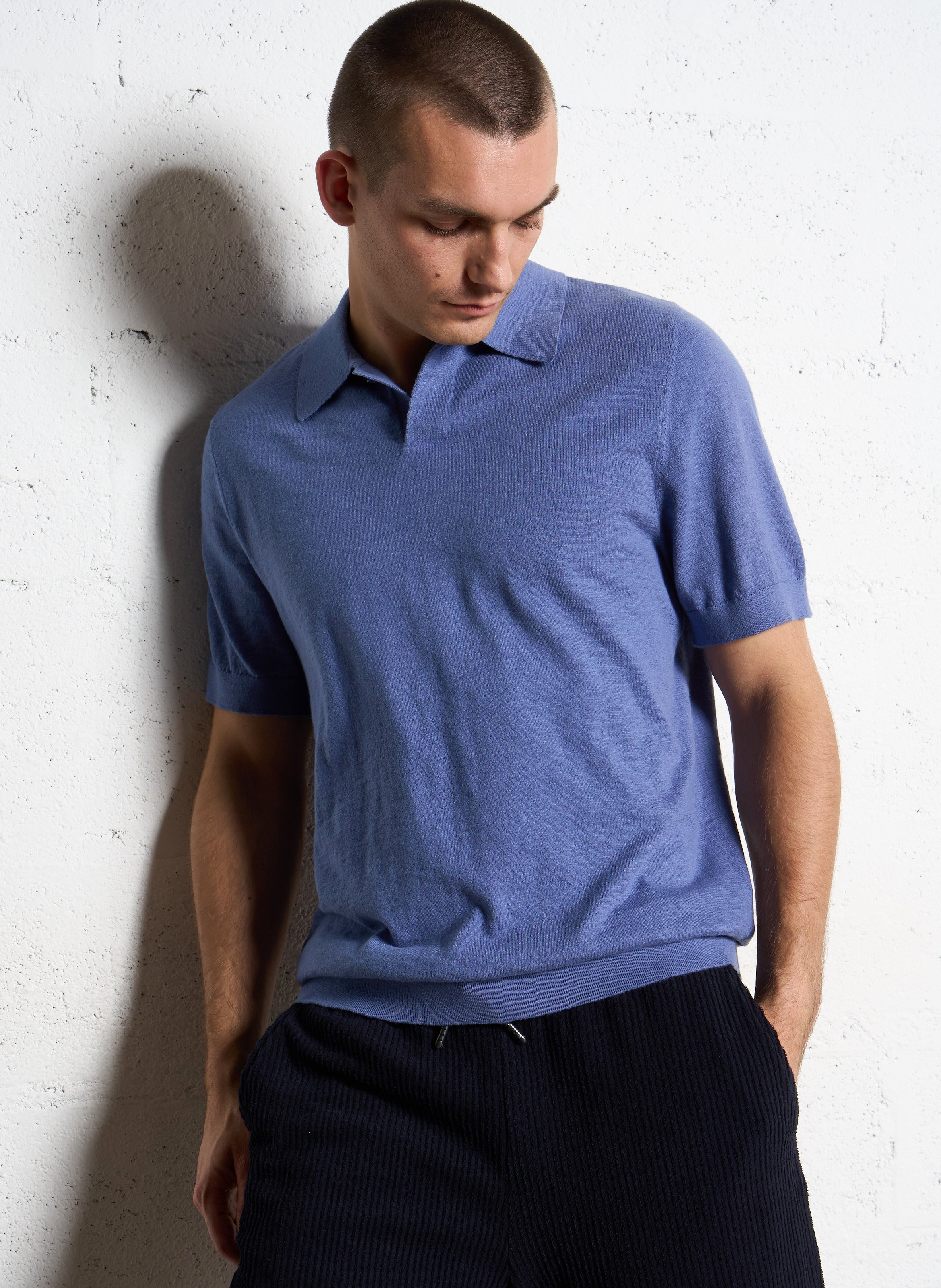 Polo manches courtes en maille flammée IKKS Bleu