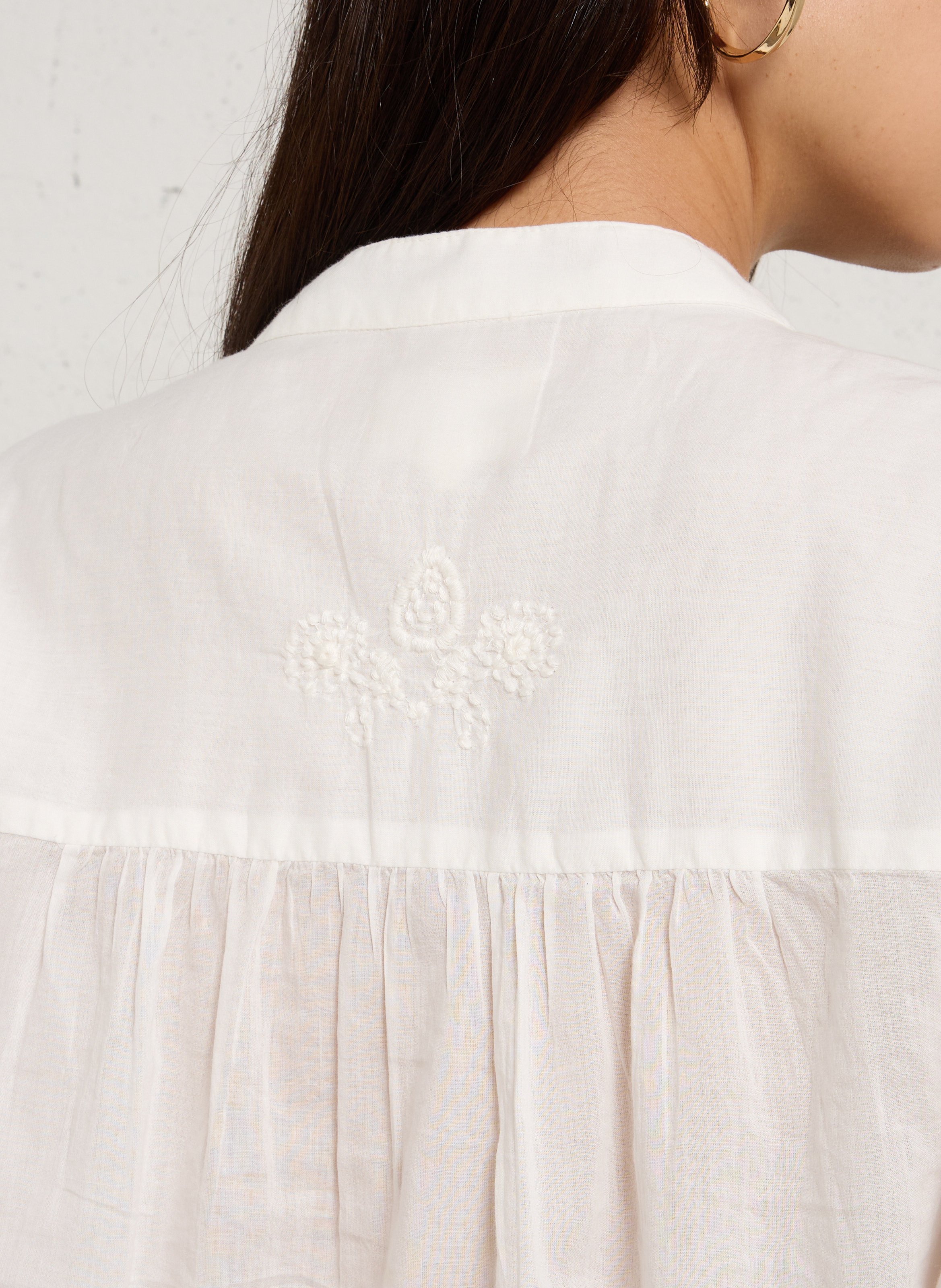 Chemise droite col v en coton brodé darcie MAISON 123 Blanc