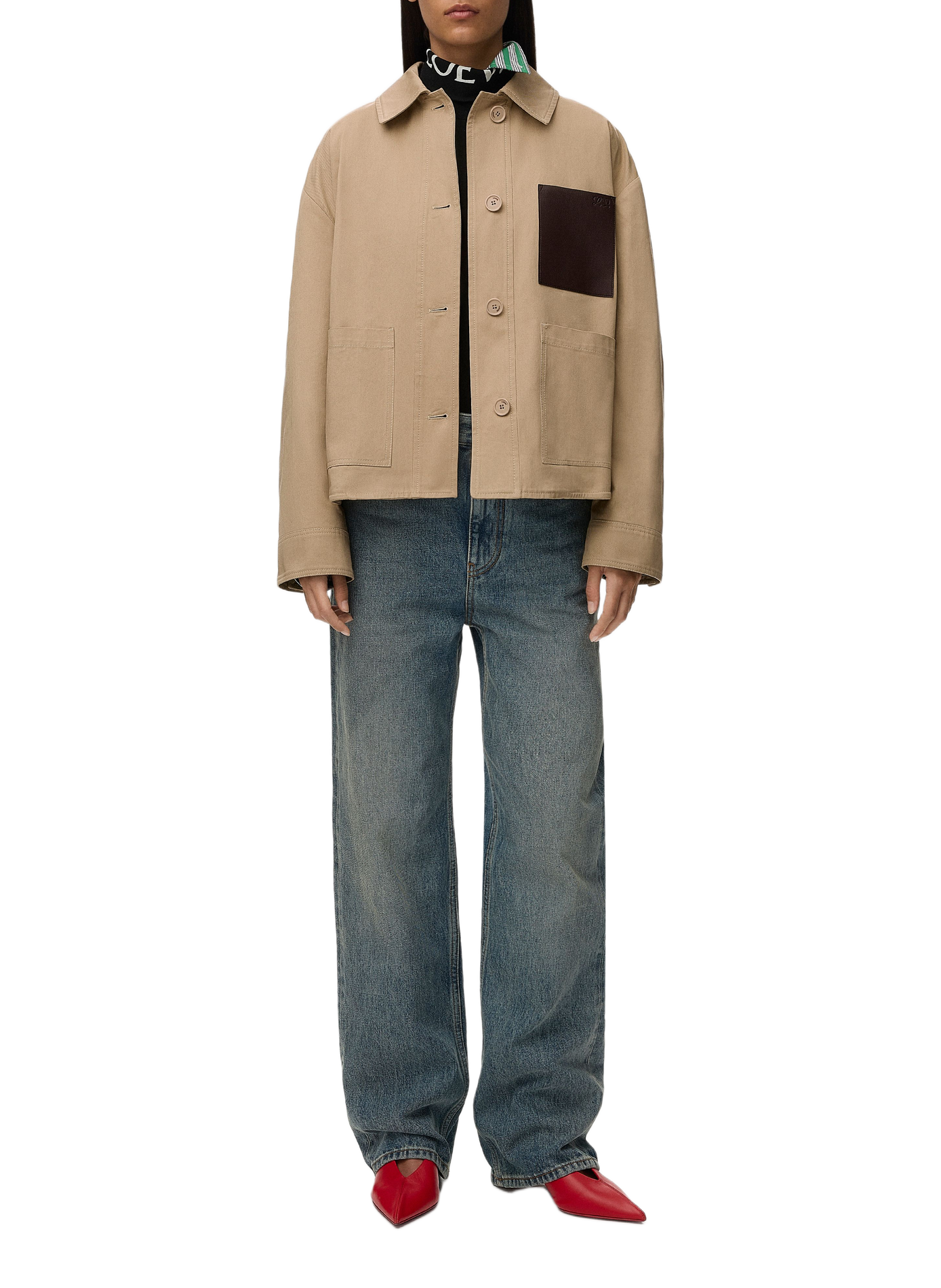 Utility-Jacke aus Baumwolle mit Ledertasche LOEWE Beige