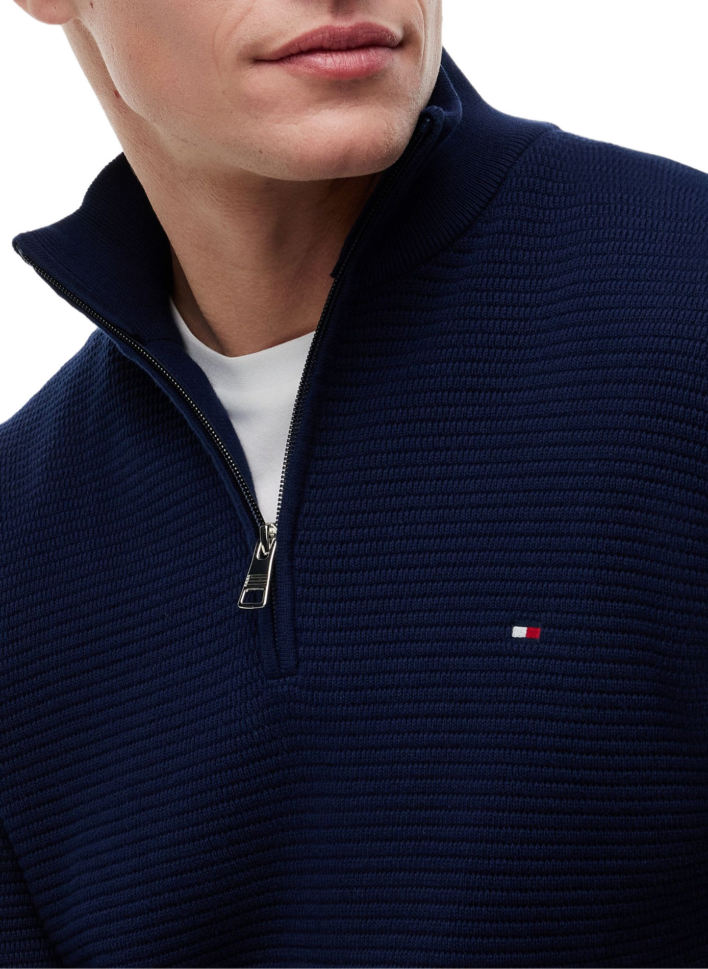 Straight cotton sweater with zip collar TOMMY HILFIGER Blue