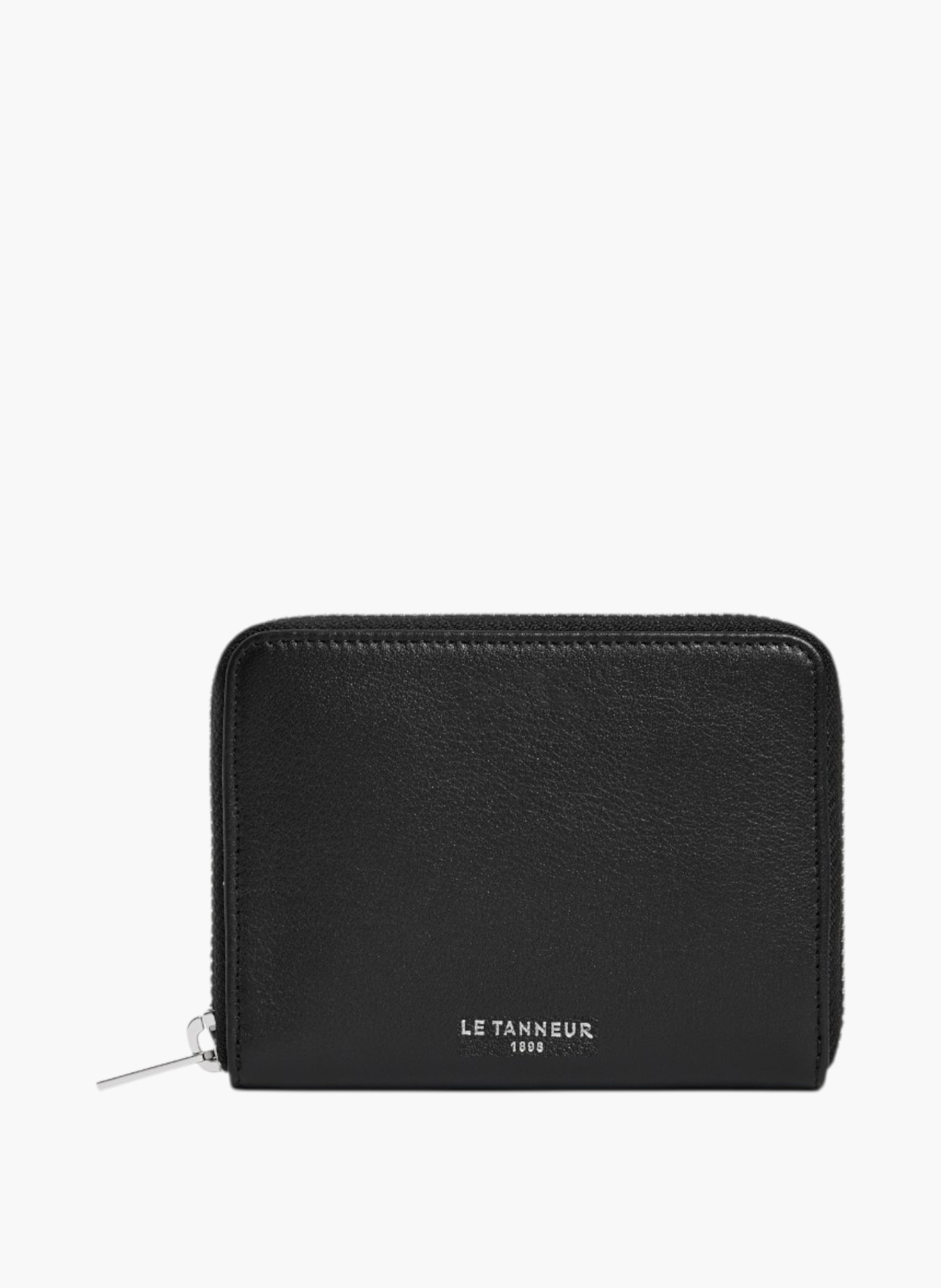 Porte monnaie zippé avec porte cartes amovible albertine en cuir lisse LE TANNEUR Noir