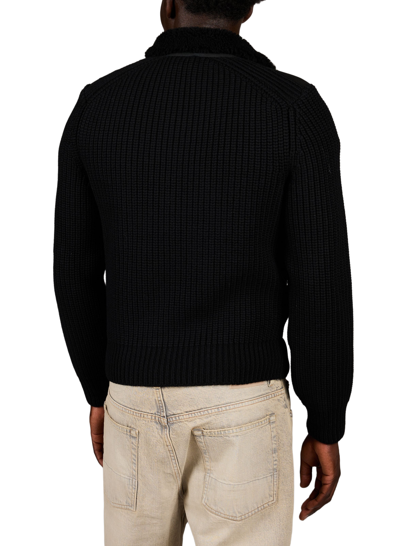 Veste col montant en cuir et laine mérinos MACKAGE Noir