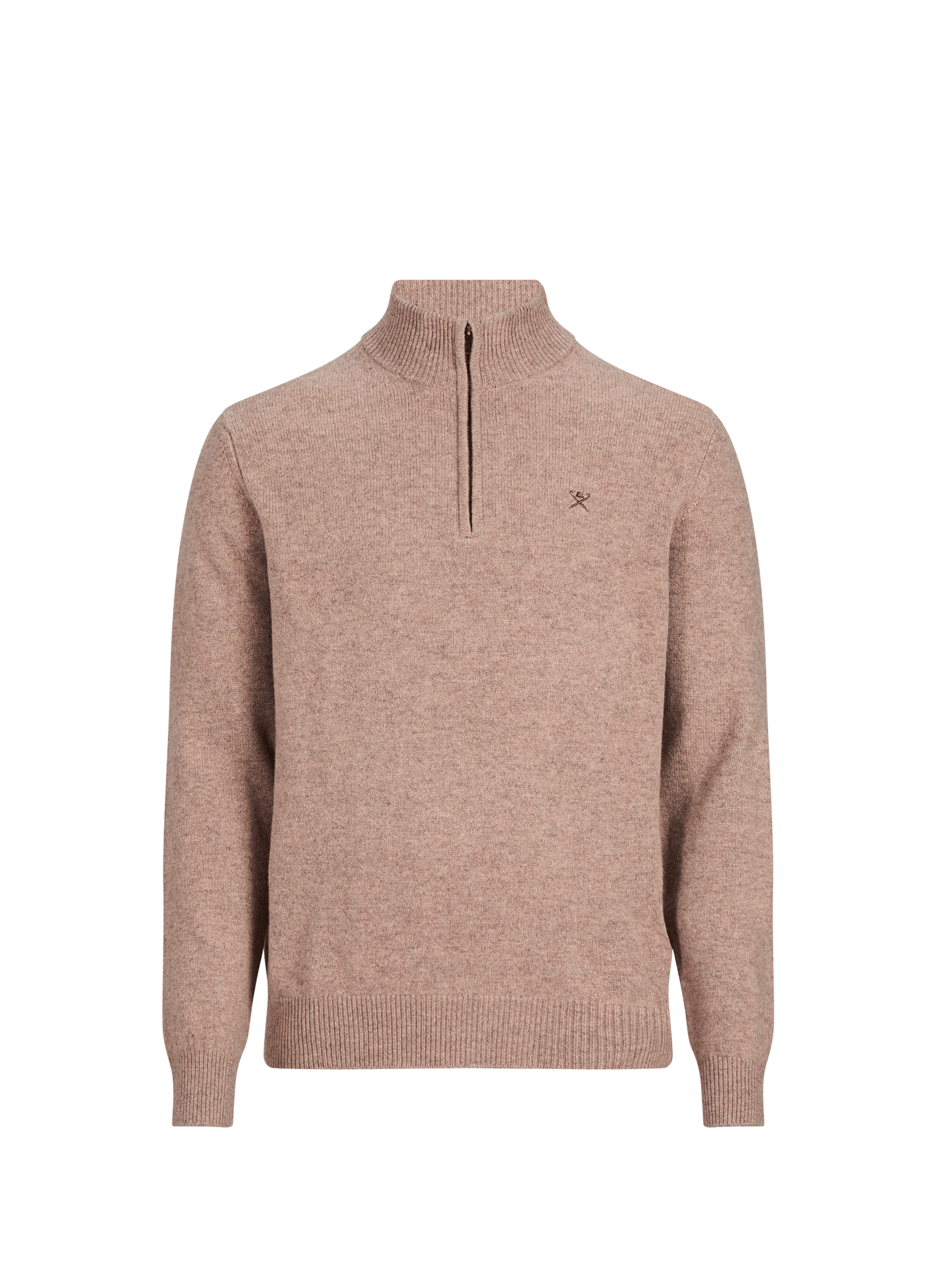 Pull droit col montant zippé en laine HACKETT Beige