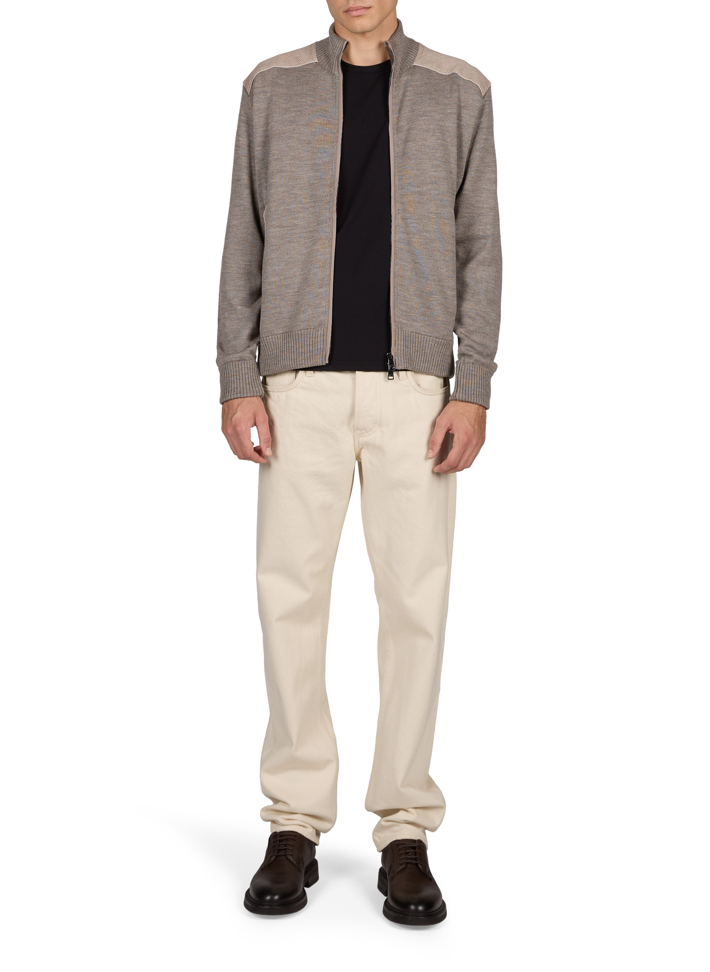 Cardigan maille col montant en laine PAUL & SHARK Beige