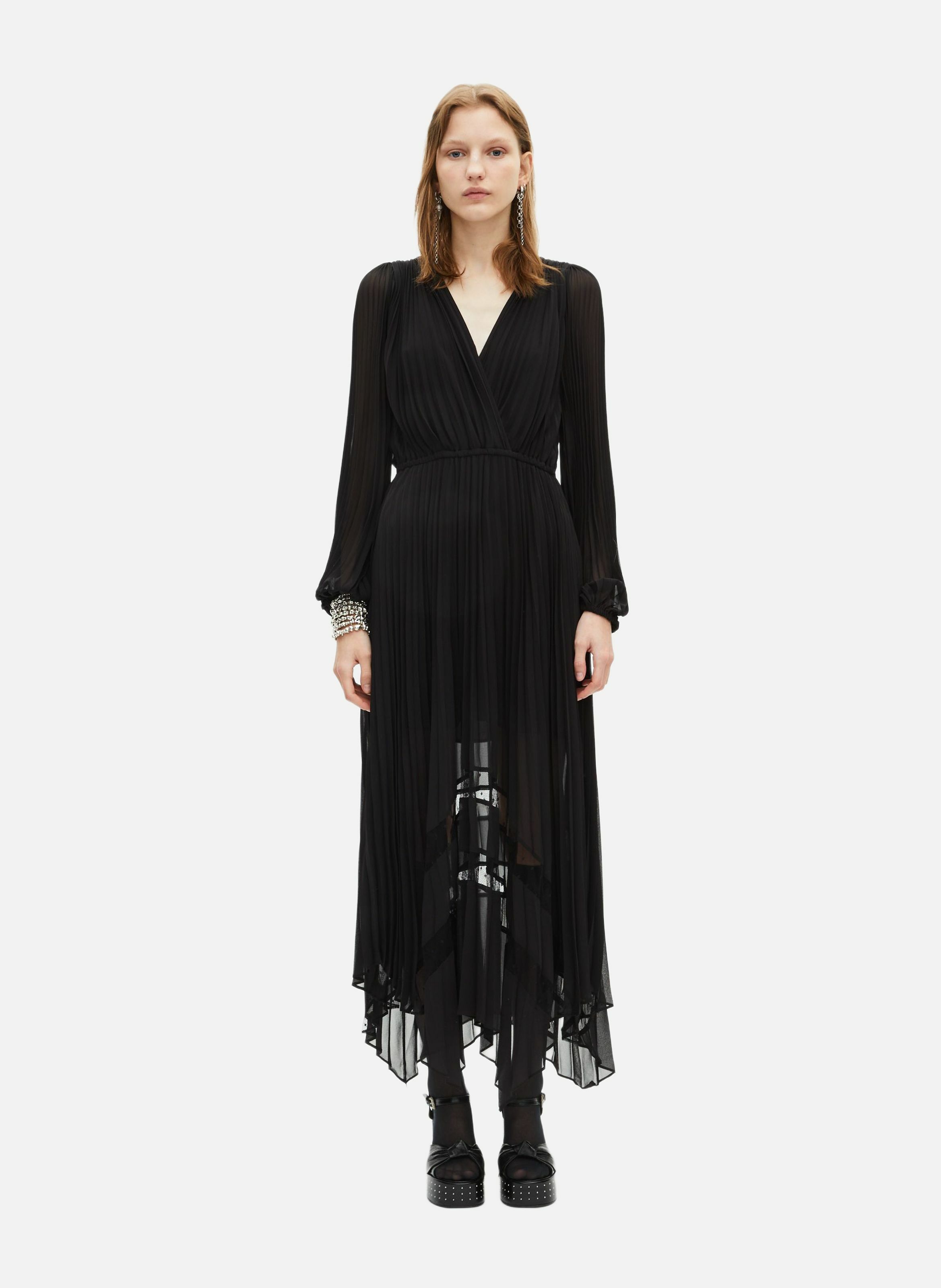 Robe longue plissée avec plumetis THE KOOPLES Noir
