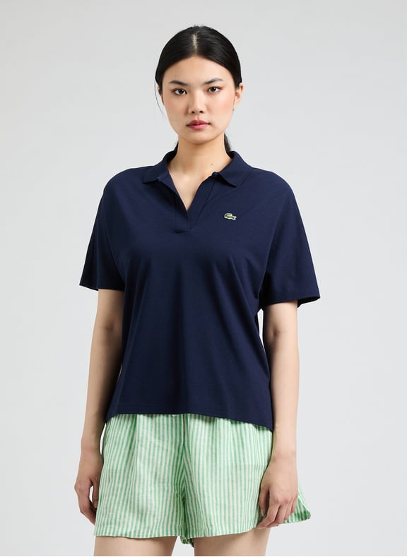 Polo fluide en lyocell et coton Bleu by LACOSTE LACOSTE Polo fluide en lyocell et coton Bleu