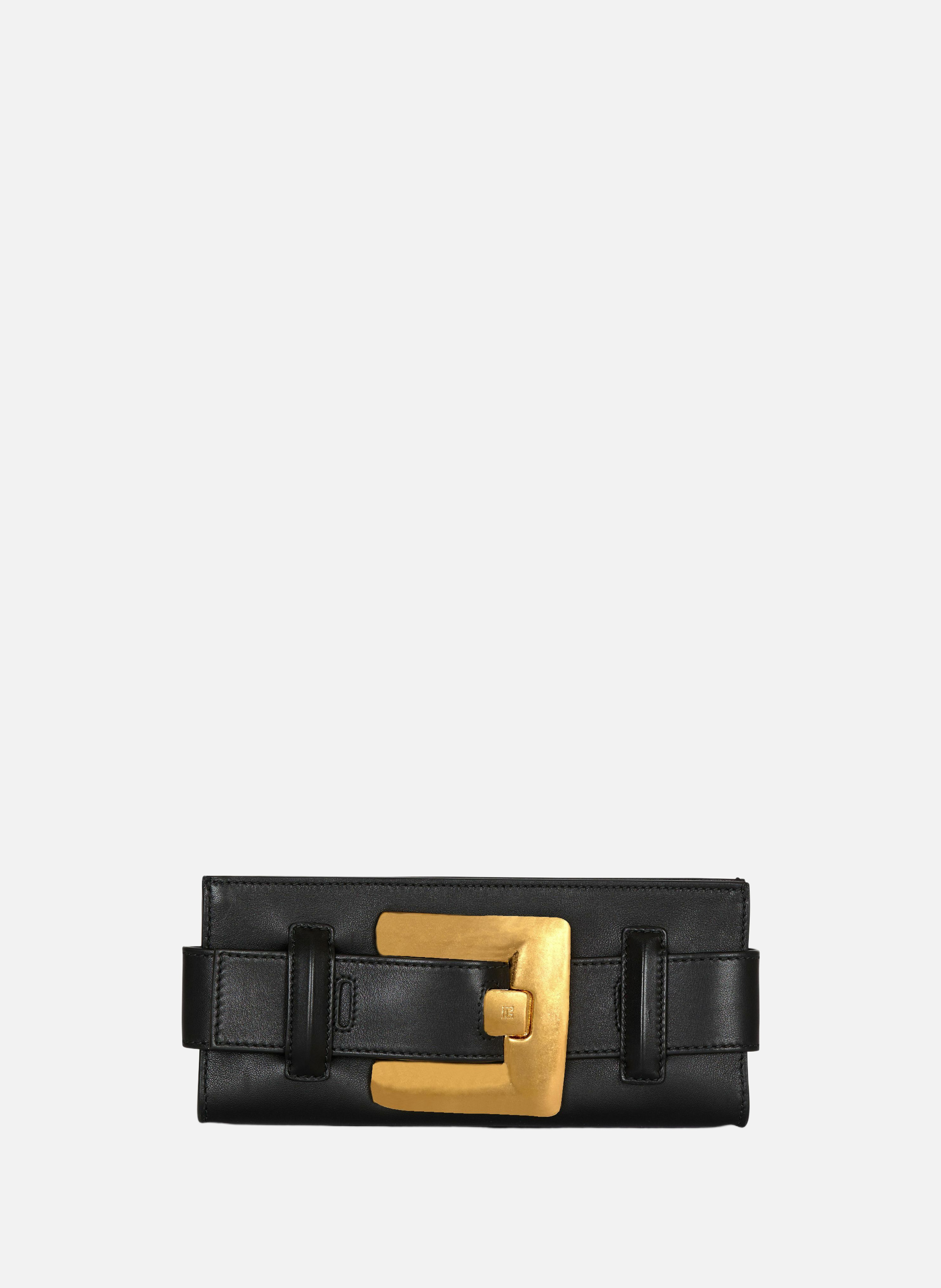 Pochette anthem en cuir de veau BALMAIN Noir