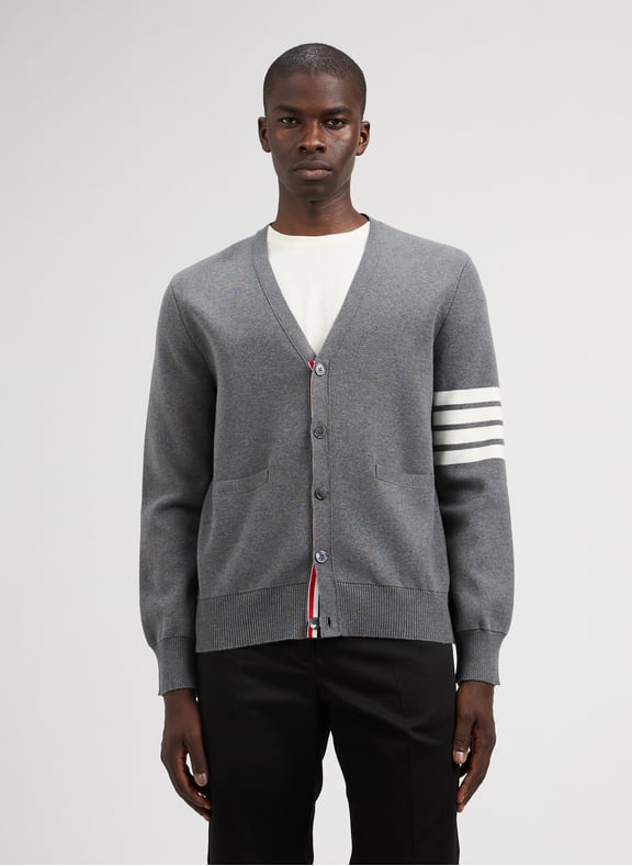Milano Stitch 4-bar cotton Cardigan Grey by THOM BROWNE THOM BROWNE Milano Stitch 4-bar cotton Cardigan Grey