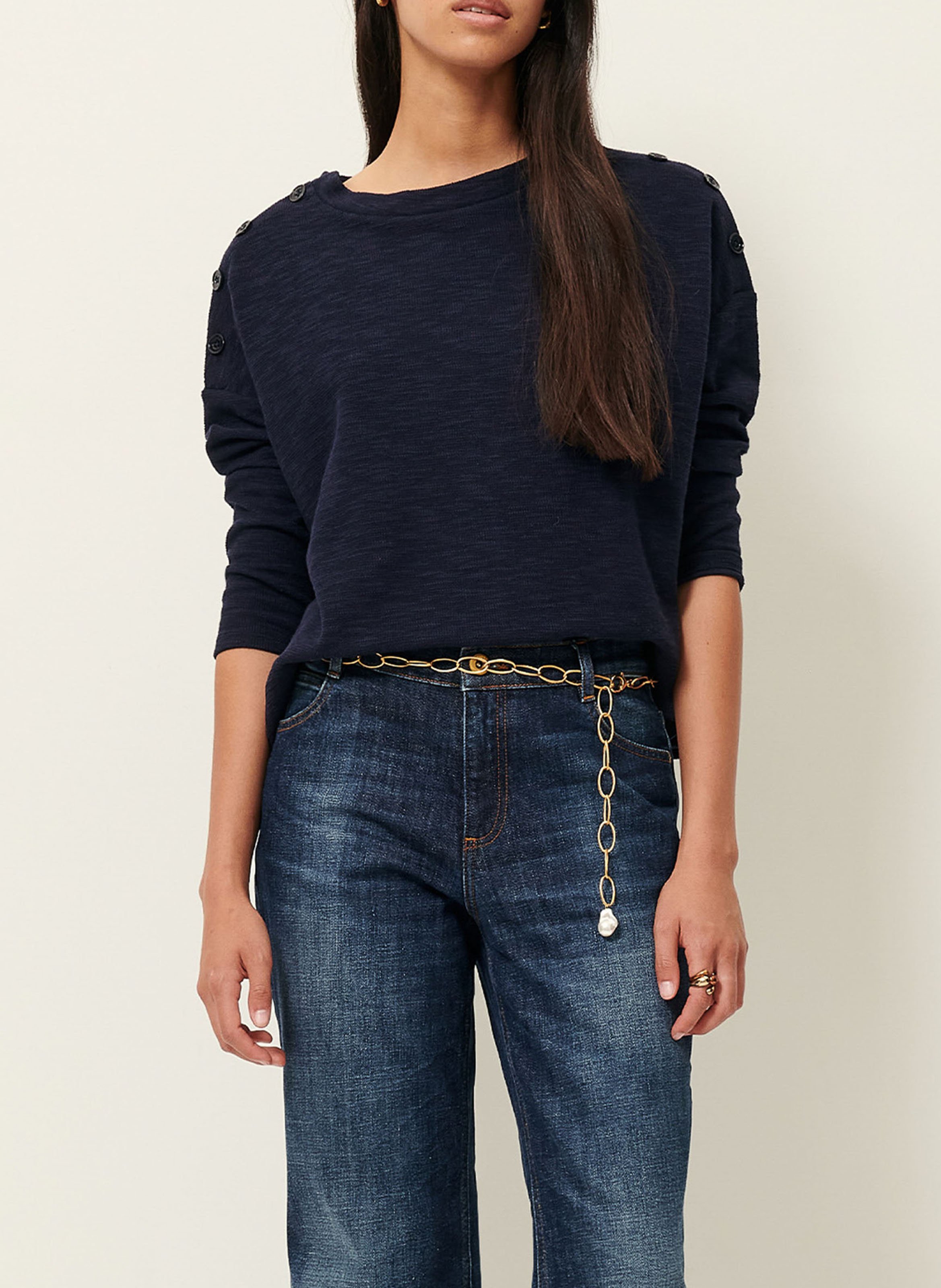 Sweat ample col rond en coton mélangé austin SESSUN Bleu