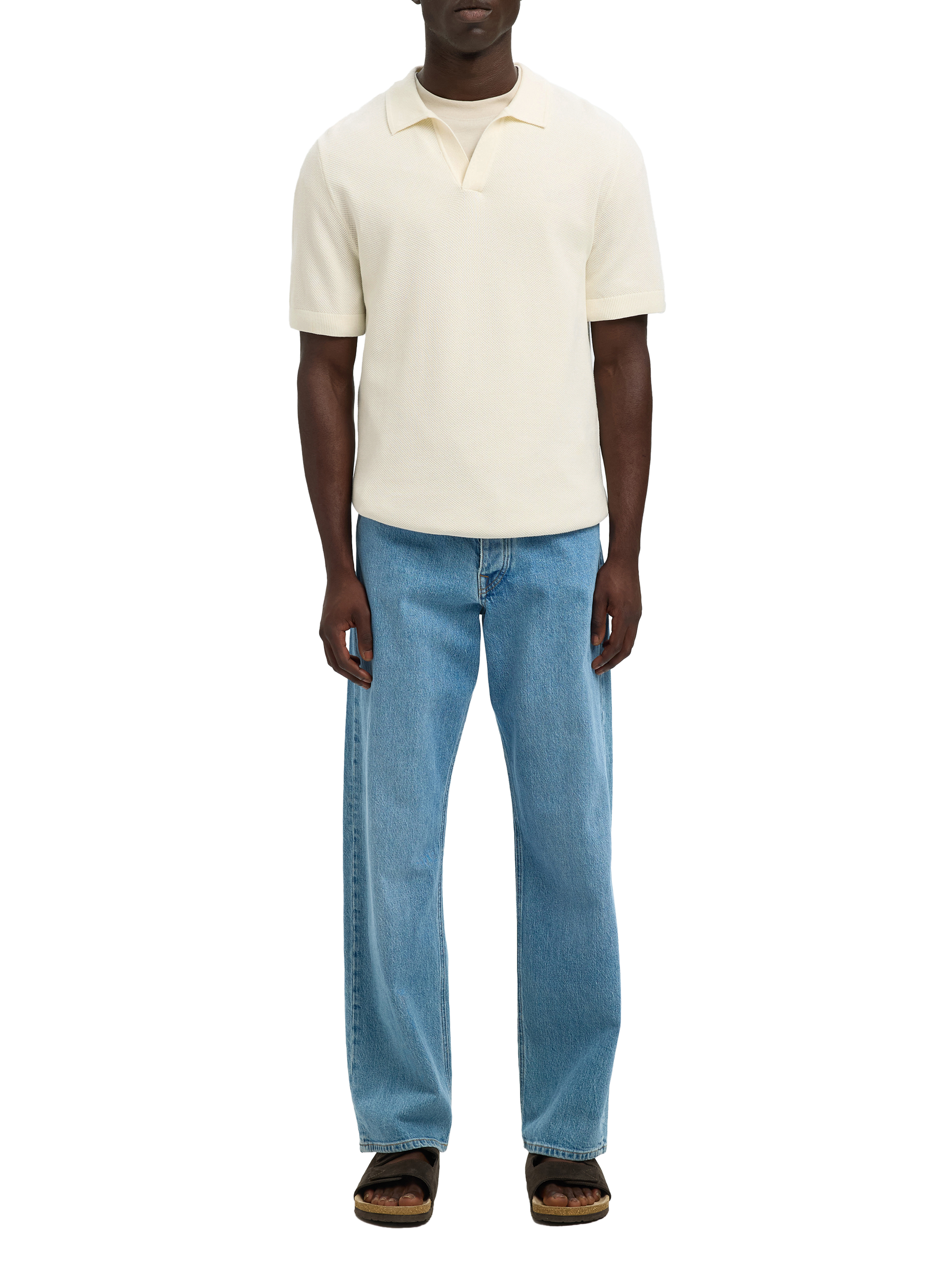 Polo manches courtes en coton biologique SELECTED Beige