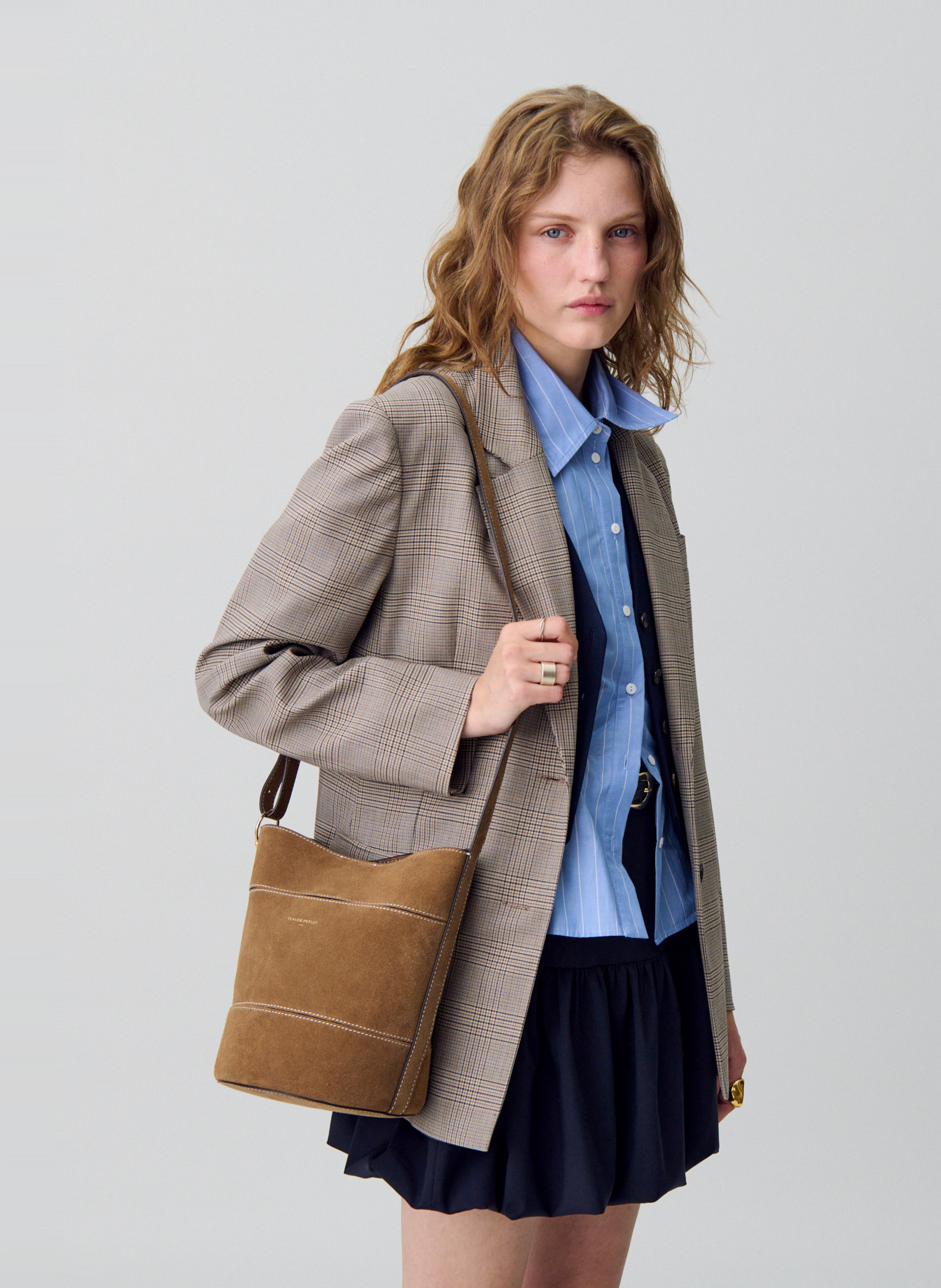 Sac seau en cuir velours CLAUDIE PIERLOT Beige