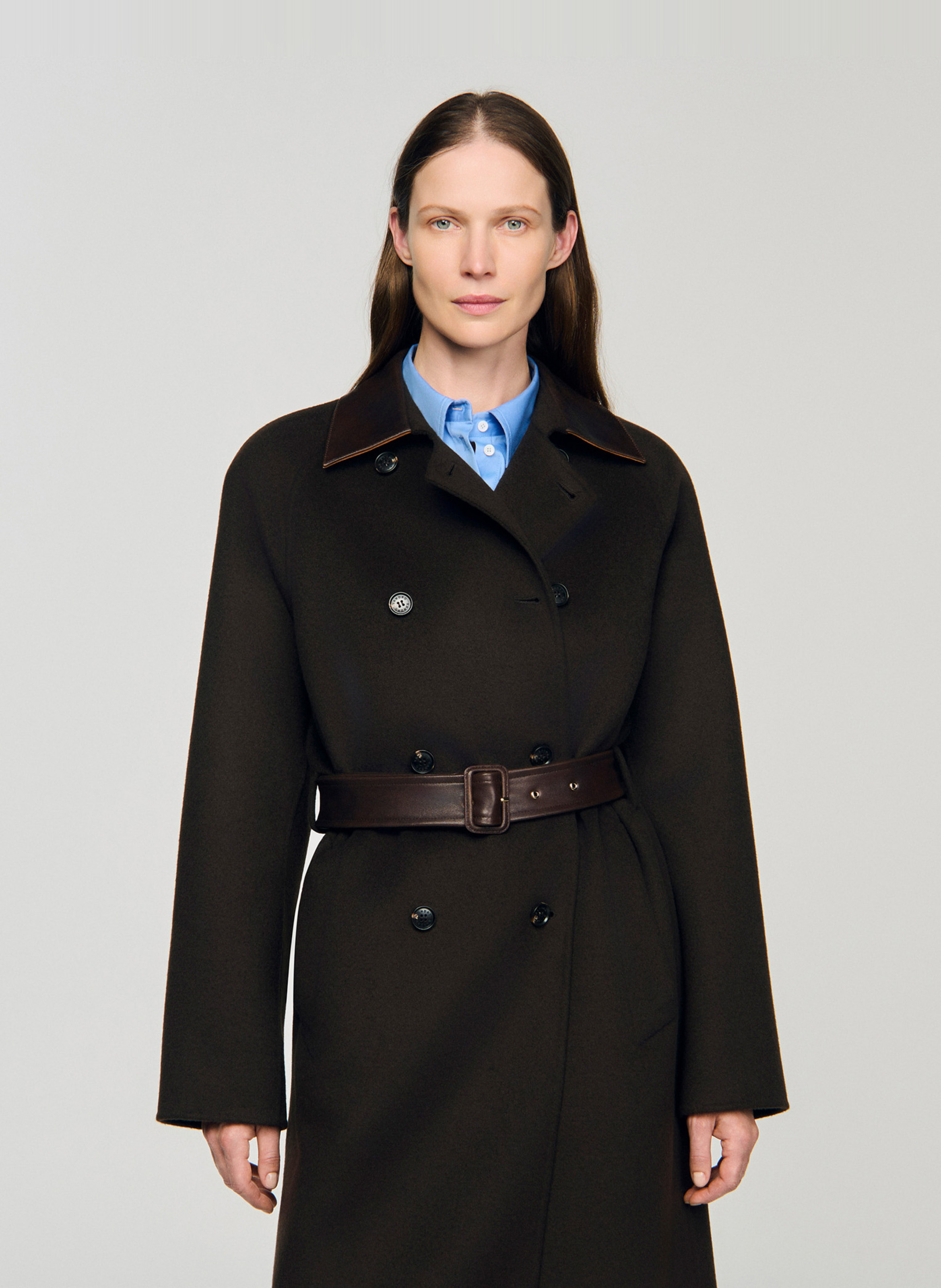 Manteau long oversize en laine SANDRO Marron